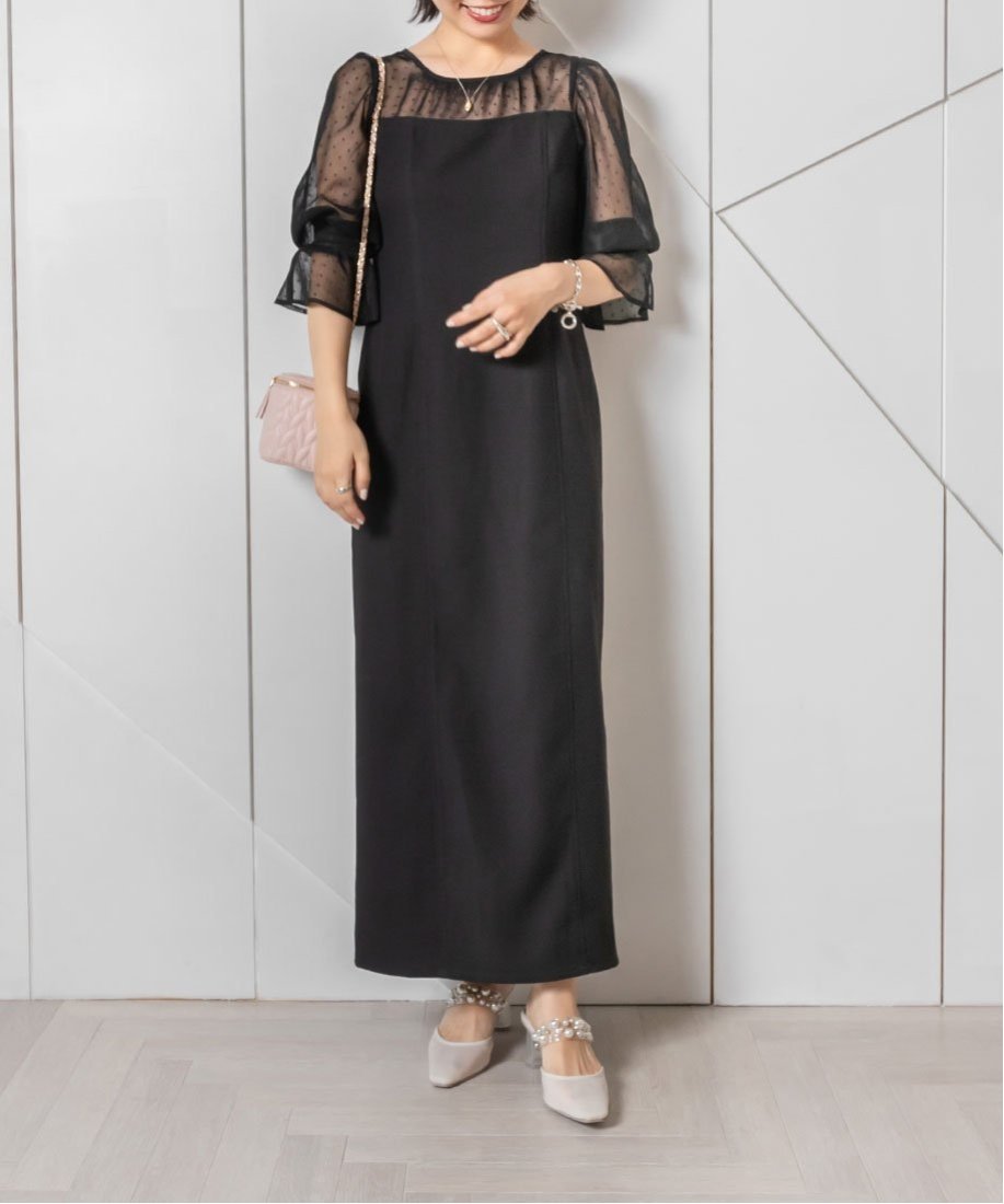 【SALE／70%OFF】RANDA チュールドッキングストレートワンピース ランダ ワンピース・ドレス ワンピース ブラック グレー【送料無料】のサムネイル