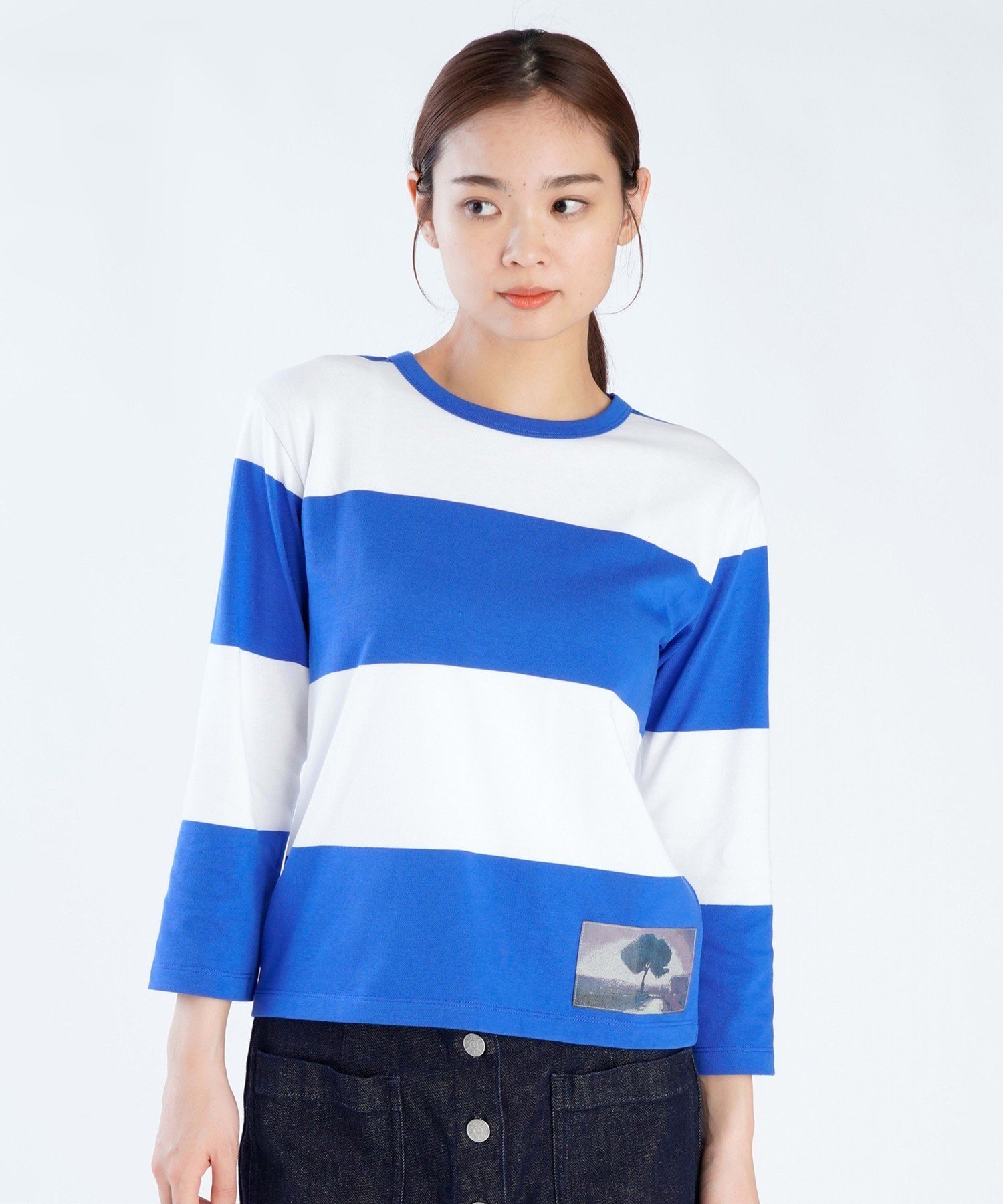 ボーダー コットン 7分袖 Tシャツ "Lil Cool" アニエスベー トップス カットソー・Tシャツ ブルー