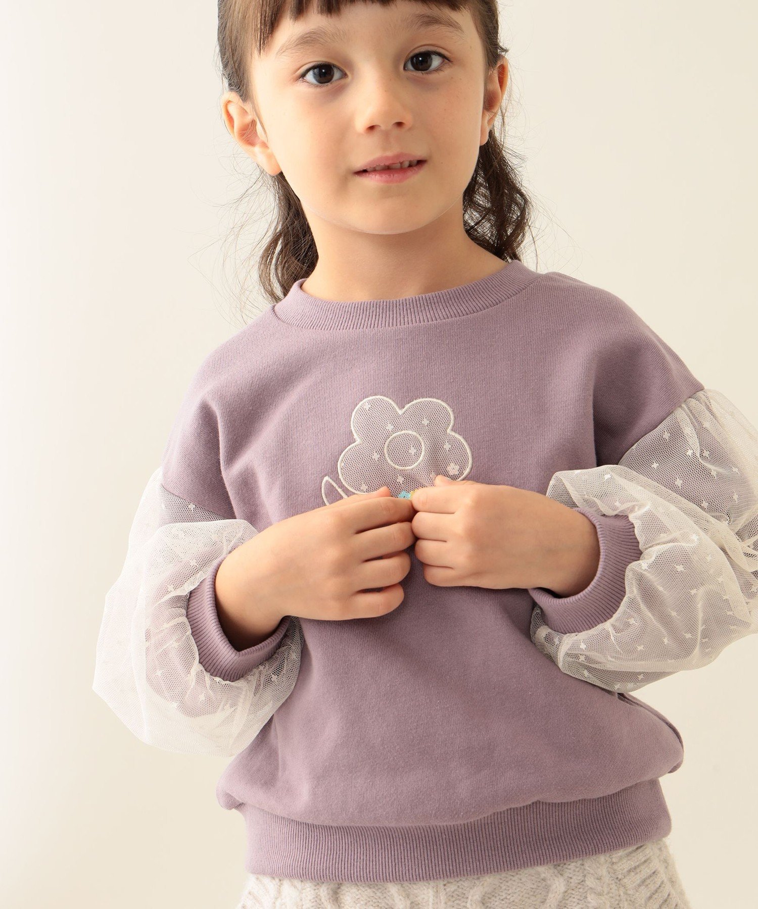 BEAMS mini チュールスリーブ キラキラ スウェット 2025FW(90~140cm) ビームス ミニ トップス スウェット・トレーナー ネイビー【送料無料】