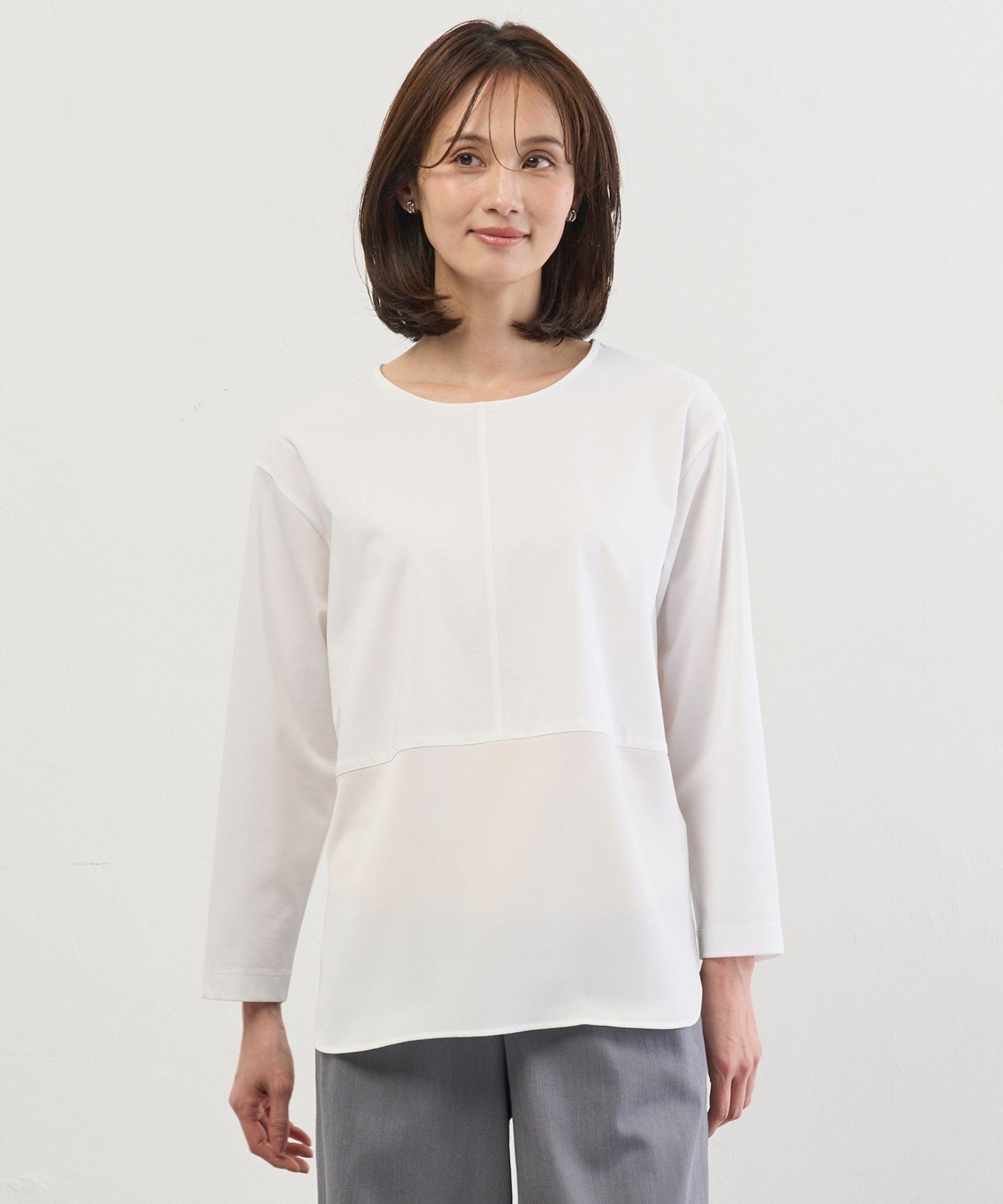 J.PRESS LADIES L ベーシックジャージー レイヤードフレア カットソー ジェイプレス トップス カットソー・Tシャツ ホワイト