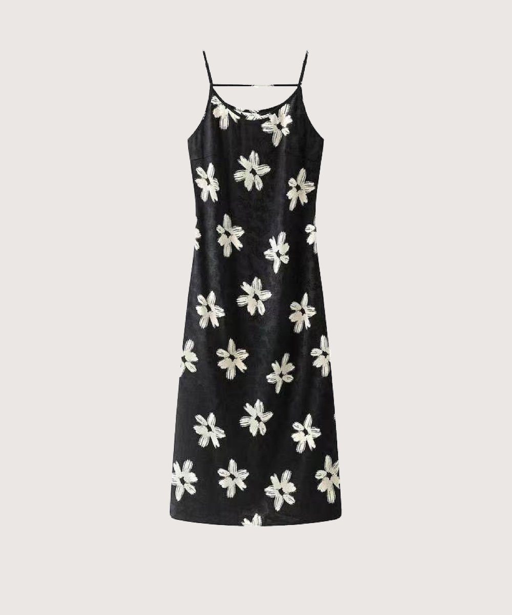 LA POMME petit Painterly Floral Slip Dress/ペイントフローラル柄スリップドレス ラポミ・プチ ワンピース・ドレス ワンピース ブラック
