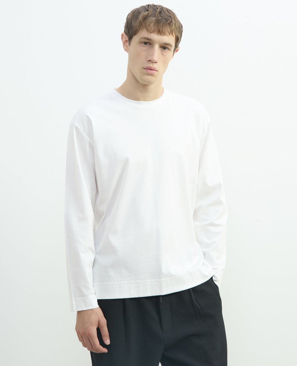 MEN'S MELROSE マーセライズドスムースロンT メンズメルローズ トップス カットソー・Tシャツ ホワイト ブラック