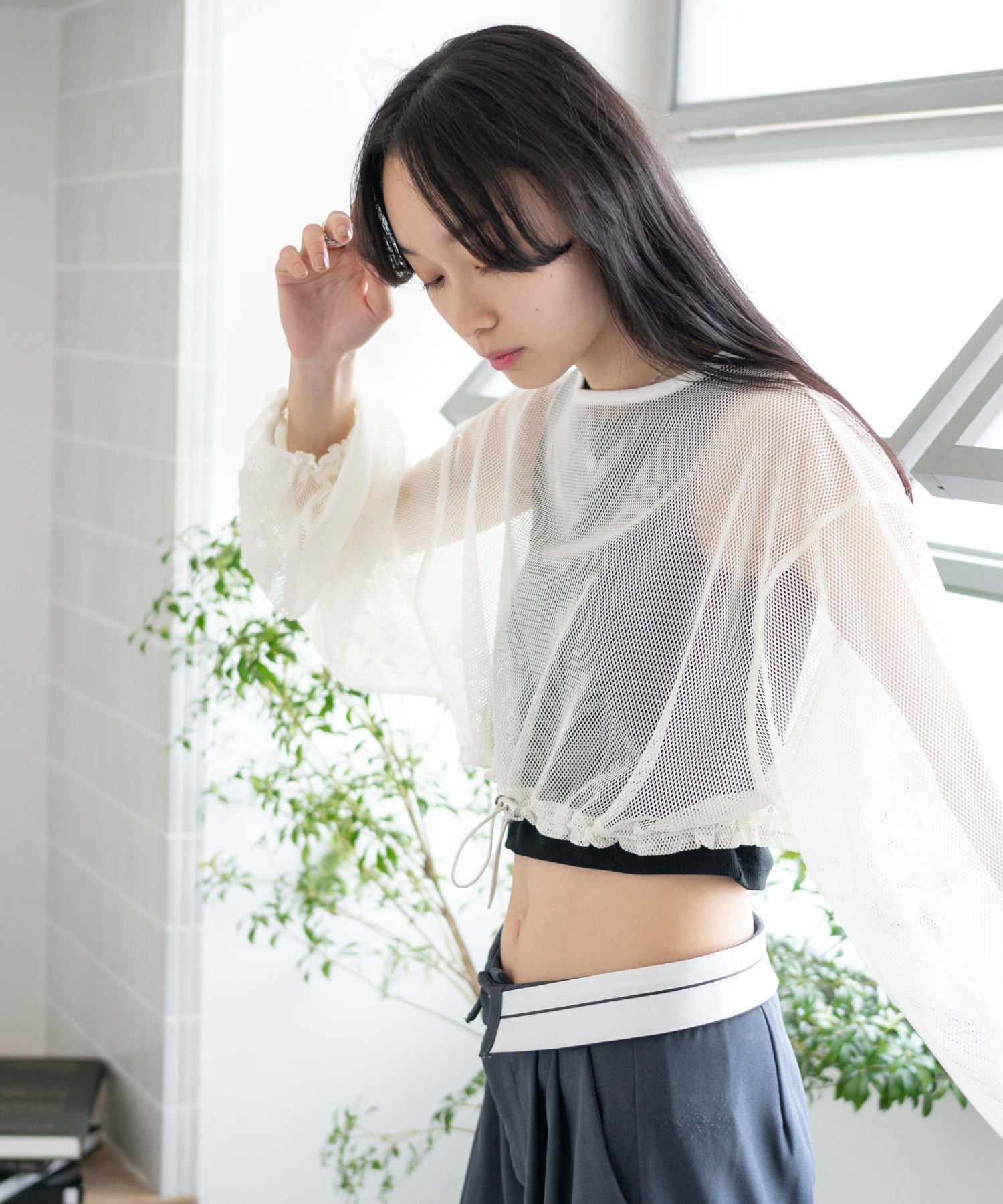 ウィゴー 服 レディース WEGO LADY'S ドロストメッシュロンT ウィゴー トップス カットソー・Tシャツ ホワイト グレー ブラック