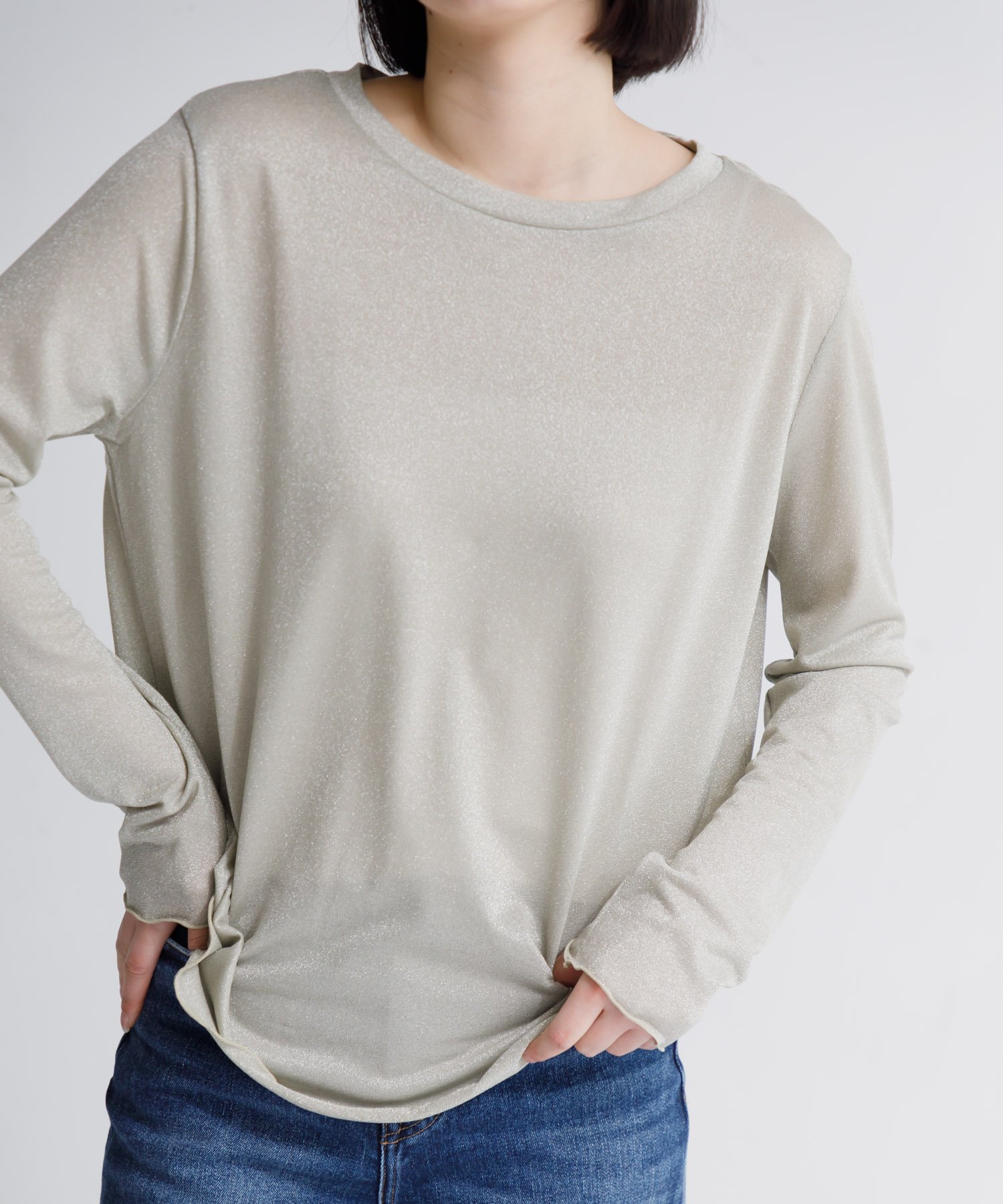 AMERICAN RAG CIE 【ARC】ラメシアーロングスリーブTEE アメリカンラグシー トップス カットソー・Tシャツ ブラック シルバー ベージュ【送料無料】