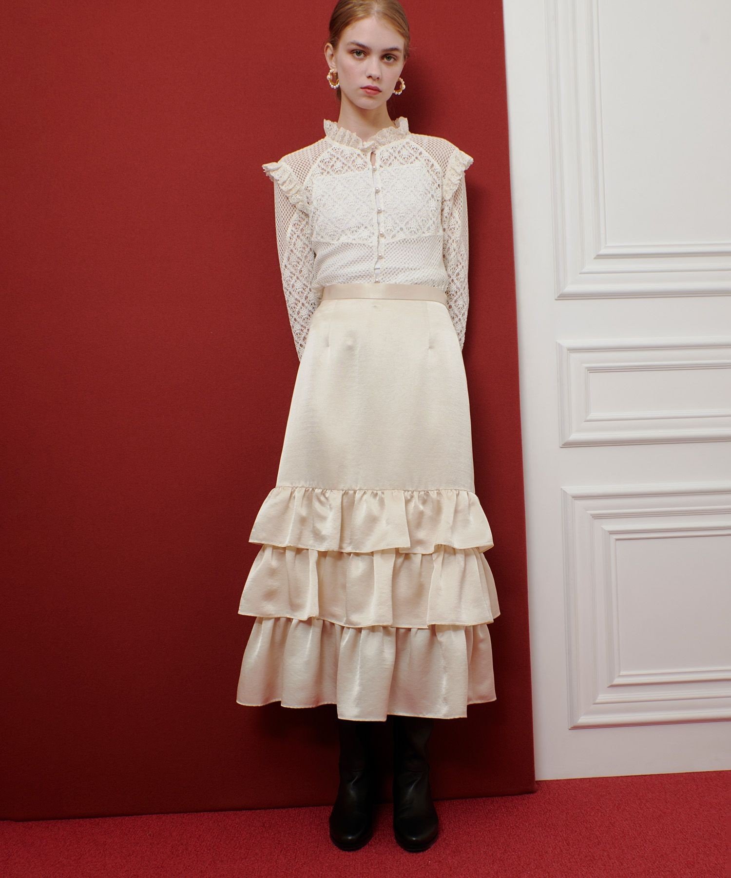 LOULOU WILLOUGHBY 【LOULOU WILLOUGHBY】レースコンビプルオーバー アルアバイル トップス カットソー・Tシャツ ホワイト ブラック