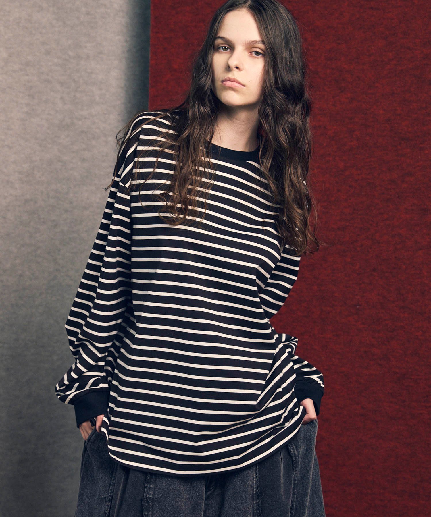 MAISON SPECIAL ULTIMA Cotton Border Prime-Over Crew Neck Long Sleeve T-Shirt メゾンスペシャル トップス カットソー・Tシャツ ブラック ネイビー ホワイト【送料無料】のサムネイル