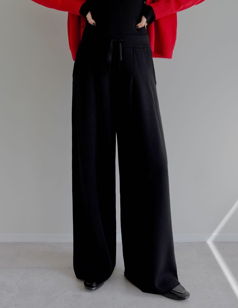 Re:EDIT ハイゲージニットタックパンツ リエディ パンツ その他のパンツ ブラック ホワイト グレー【送..