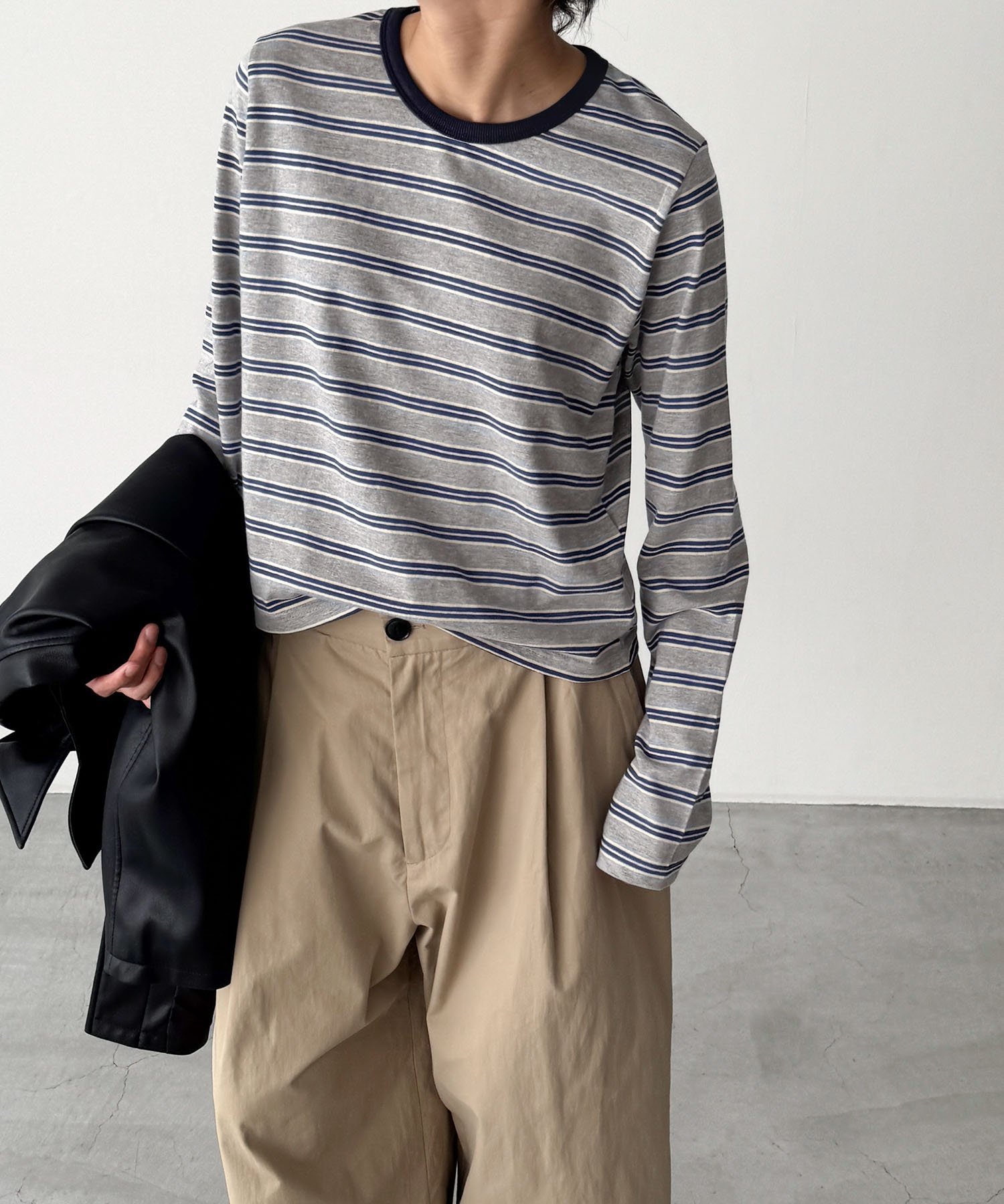 Lakey Park Lakey Park マルチボーダーロングTシャツ キャナルジーン トップス カットソー・Tシャツ グレー ホワイト グリーン【送料無料】