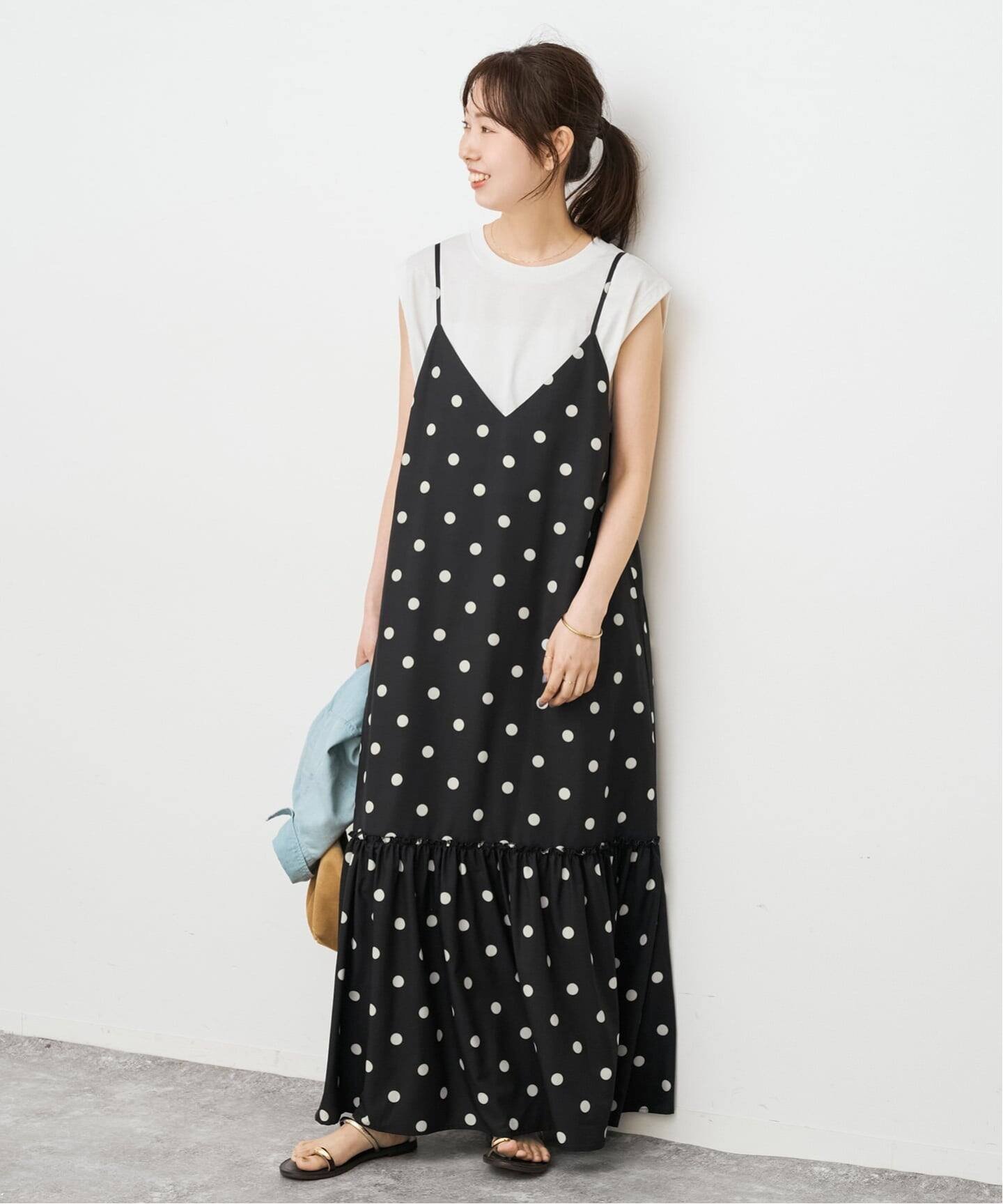 Spick & Span 《WEB限定 / 追加》ドットティアードキャミソールワンピース スピックアンドスパン ワンピース・ドレス ワンピース ブラウン ブラック