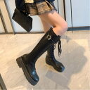 【SALE/40%OFF】Aimoon 厚底 ロングブーツ レースアップ 韓国風 ミニミニストア シューズ・靴 ブーツ ブラック ブラウン【送料無料】