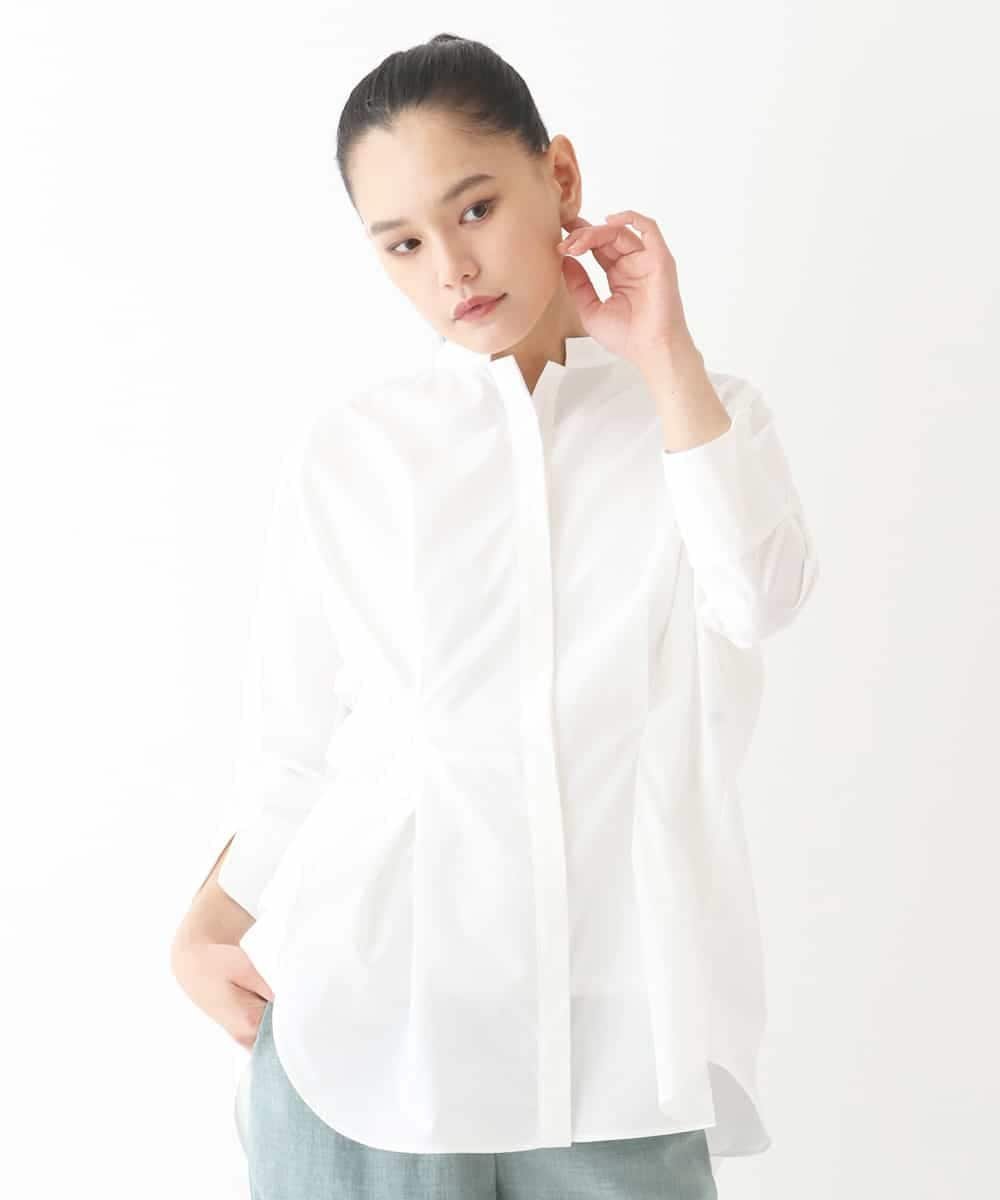 HIROKO BIS バンドカラータックデザインシャツ /洗濯機で洗える ヒロコ ビス トップス シャツ・ブラウス グレー ホワイト