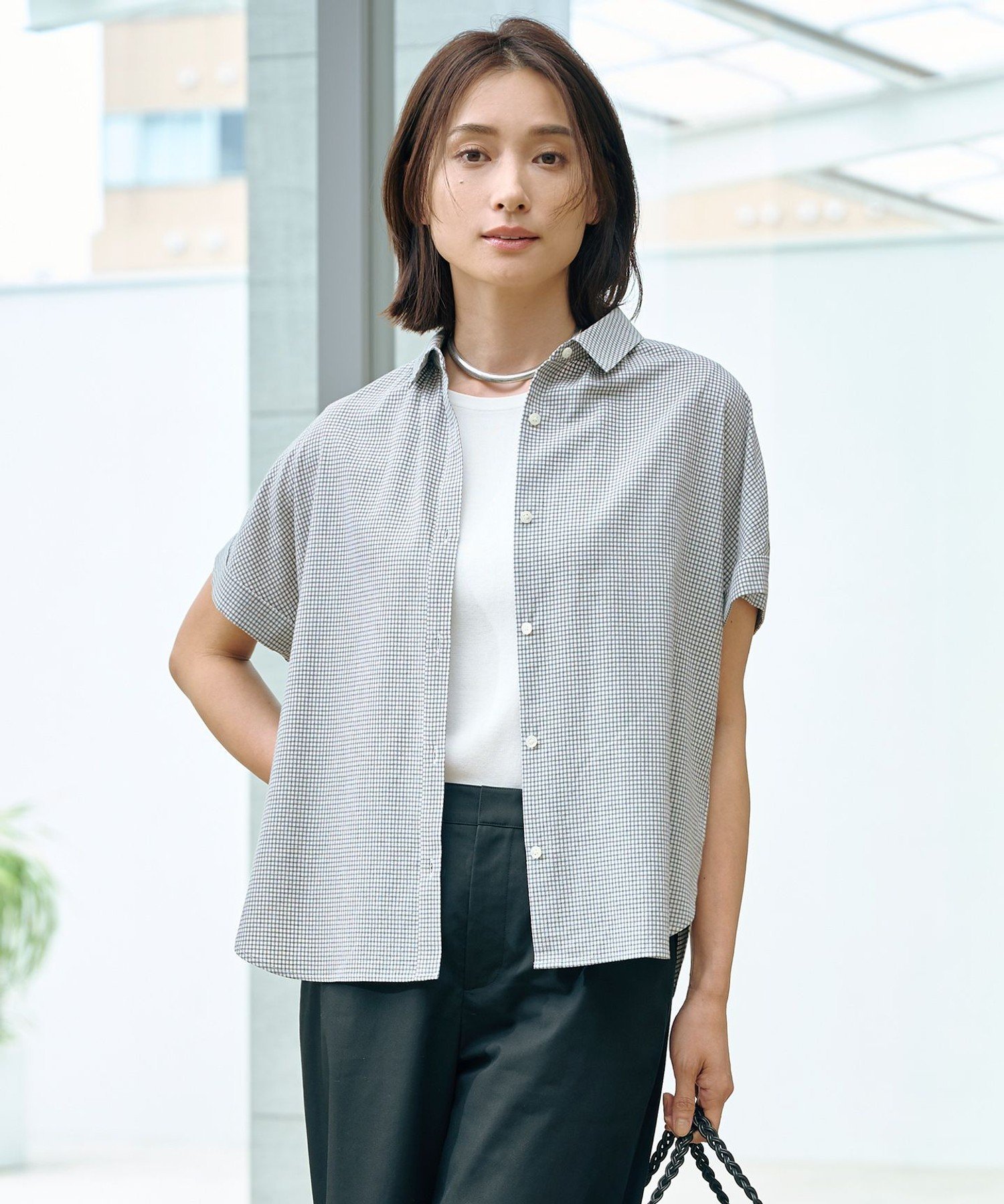 J.PRESS 【洗える】SHEER ギンガム シャツ ブラウス ジェイプレス トップス シャツ・ブラウス ホワイト