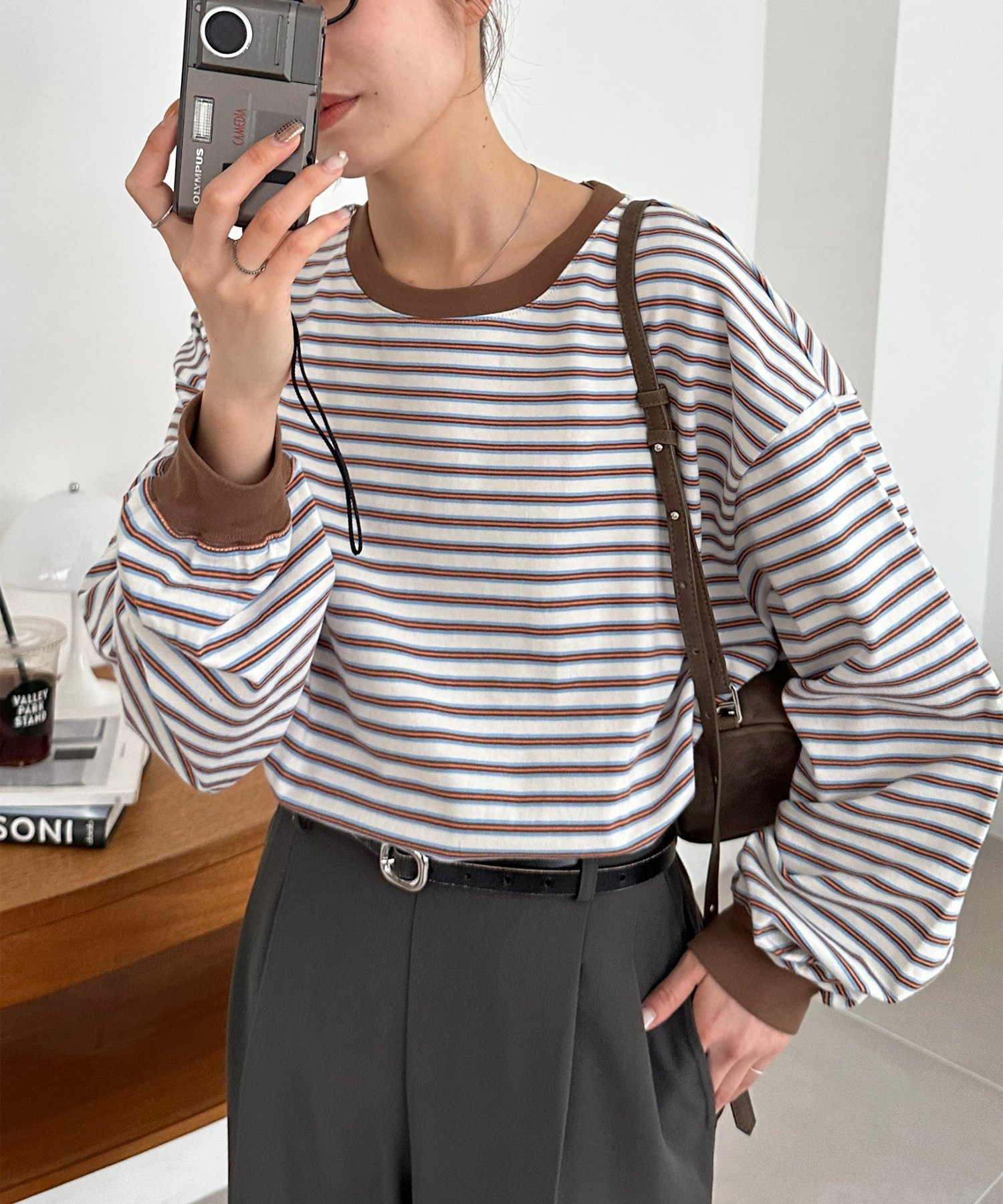 【新色追加!/ユニセックス】ランダムボーダーロンT ディスコート トップス カットソー・Tシャツ グレー ホワイト グリーン ブルー
