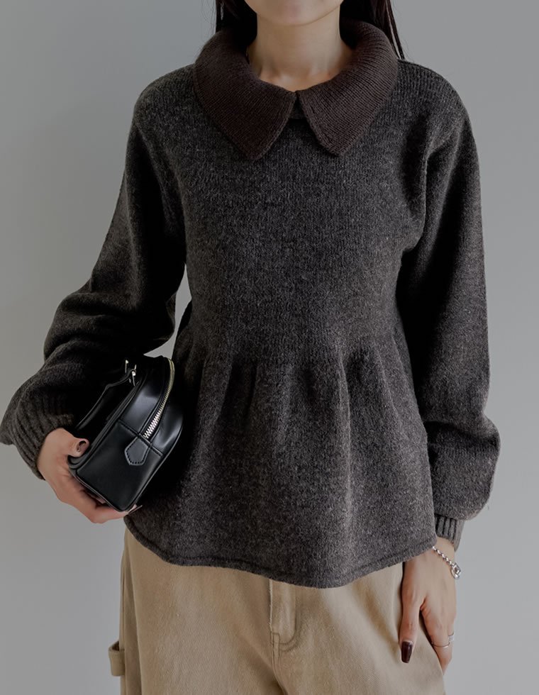 Re:EDIT 襟付きペプラムニットトップス リエディ トップス ニット グレー ブラウン ホワイト【送料無料】のサムネイル