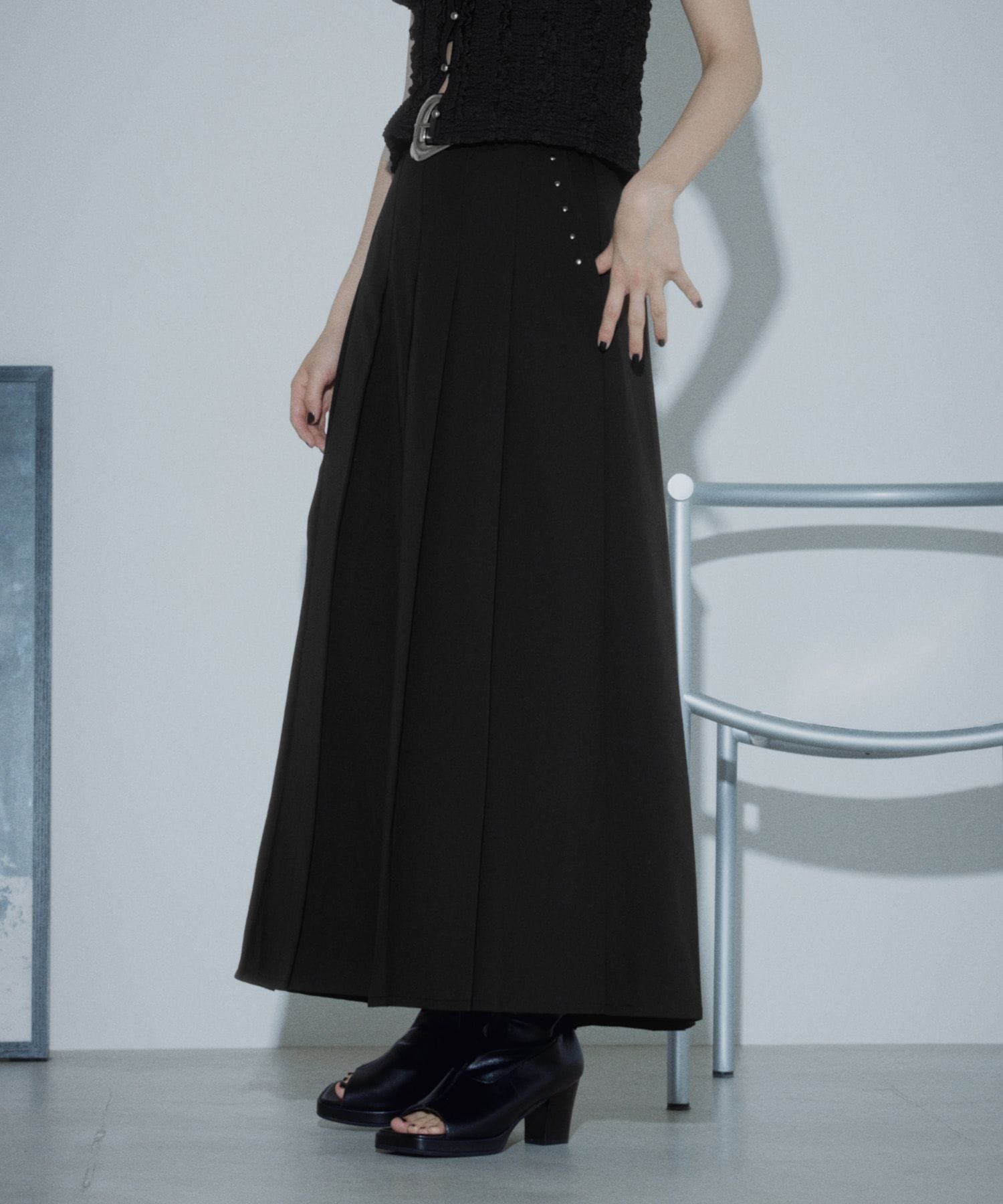 PAGEBOY スタッズプリーツスリットスカート ページボーイ スカート ロング・マキシスカート グレー ブラック