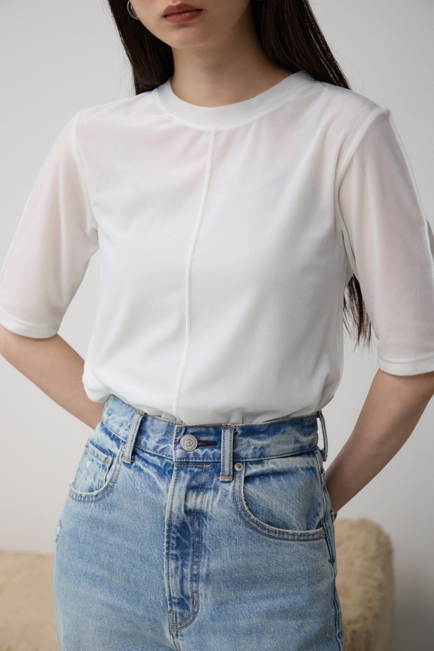 【SALE／50%OFF】AZUL BY MOUSSY ベロア5分袖トップス アズールバイマウジー トップス カットソー・Tシャツ ブラック グリーン ホワイトのサムネイル