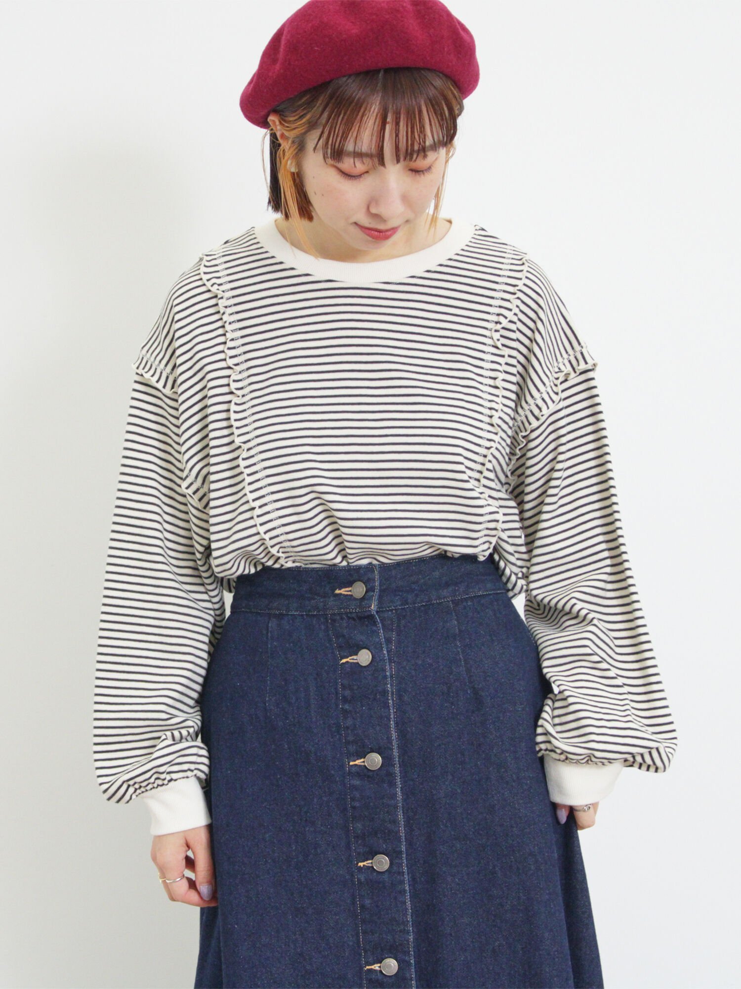 【SALE／50%OFF】Samansa Mos2 【リサイクルコットン】メロー切替柄アソートトップス サマンサモスモス トップス カットソー・Tシャツ ホワイト ブラウン ブラックのサムネイル