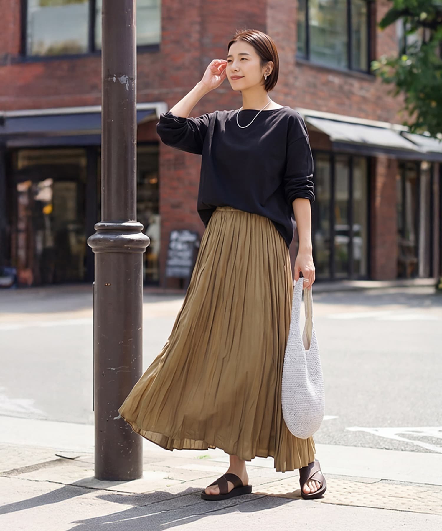 STYLE DELI 綿100ボートオフショルトップス スタイルデリ トップス カットソー・Tシャツ ブラック ホワイト