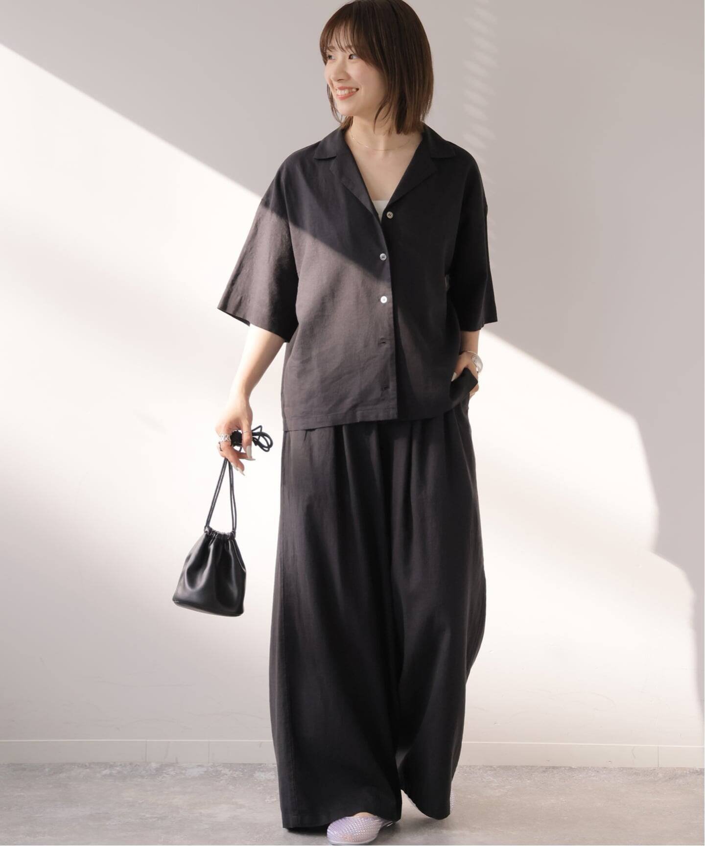 JOURNAL STANDARD relume ラミーレーヨンオープンカラーシャツ ジャーナル スタンダード レリューム トップス シャツ・ブラウス ブラウン ブラック
