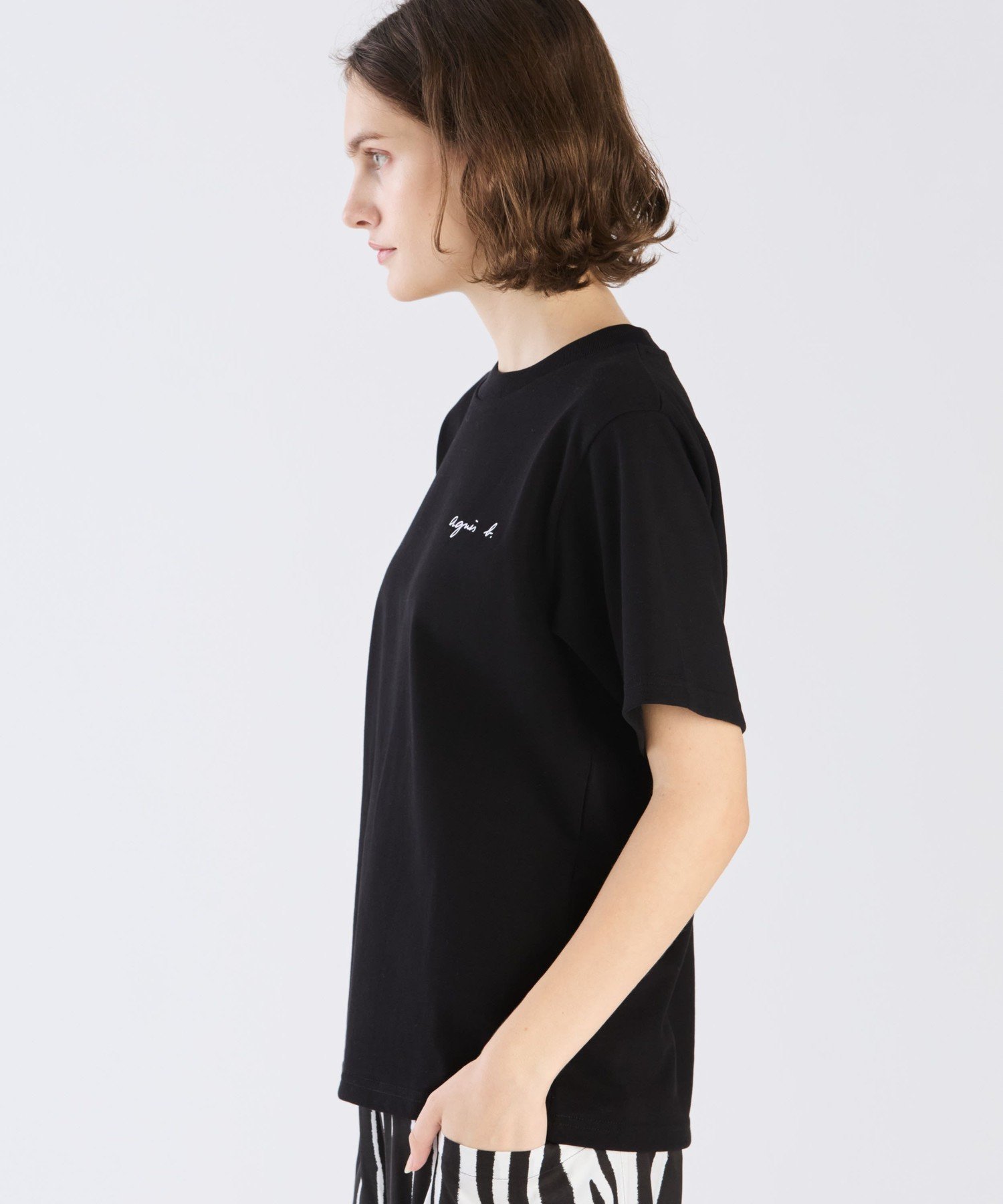agnes b. FEMME ミニロゴ コットン 半袖 Tシャツ "Christof" アニエスベー トップス カットソー・Tシャツ ブラック【送料無料】