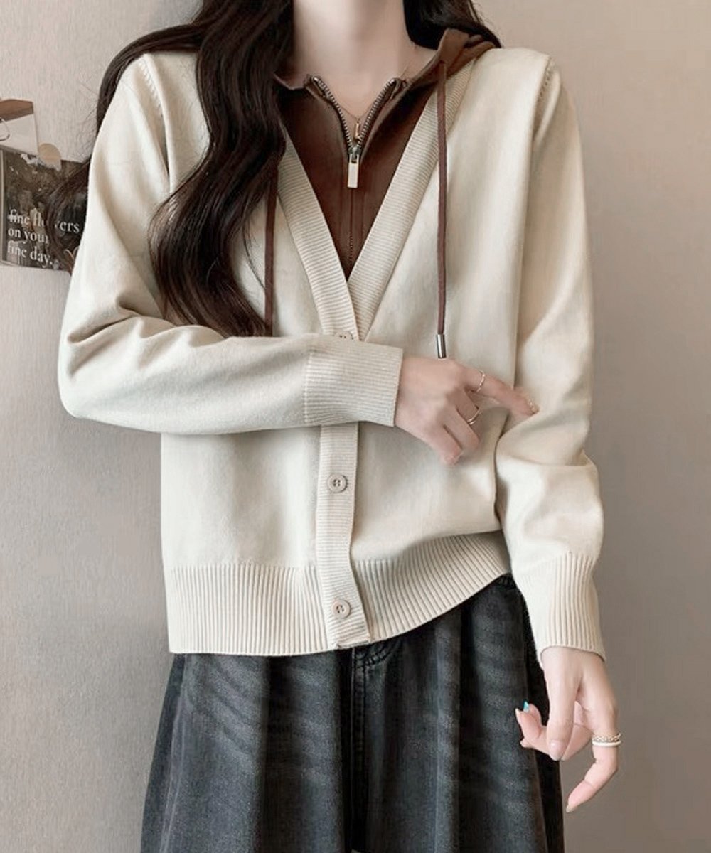 miniministore ニットパーカー ハーフジップ 長袖 ミニミニストア トップス ニット ベージュ ブラック
