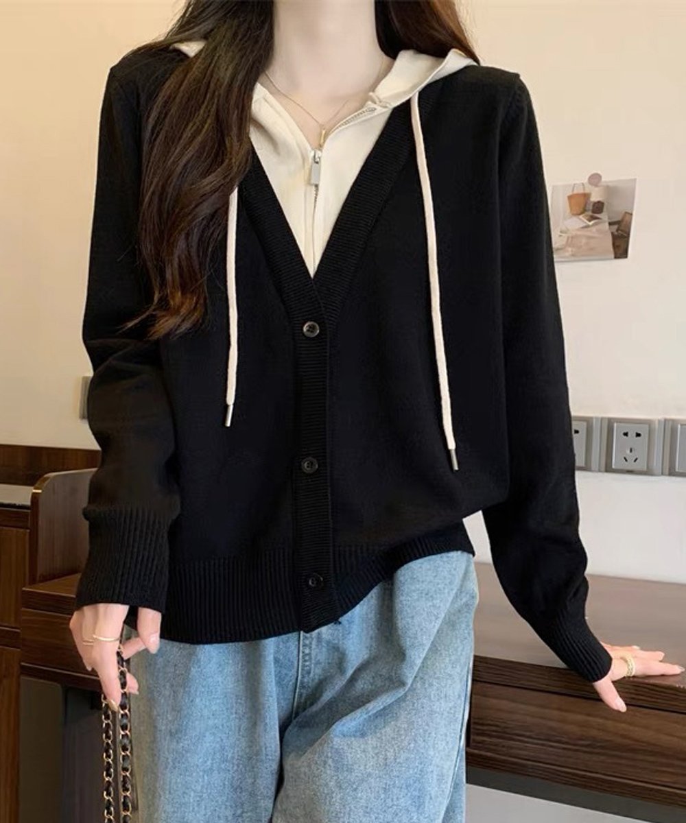 miniministore ニットパーカー ハーフジップ 長袖 ミニミニストア トップス ニット ベージュ ブラック