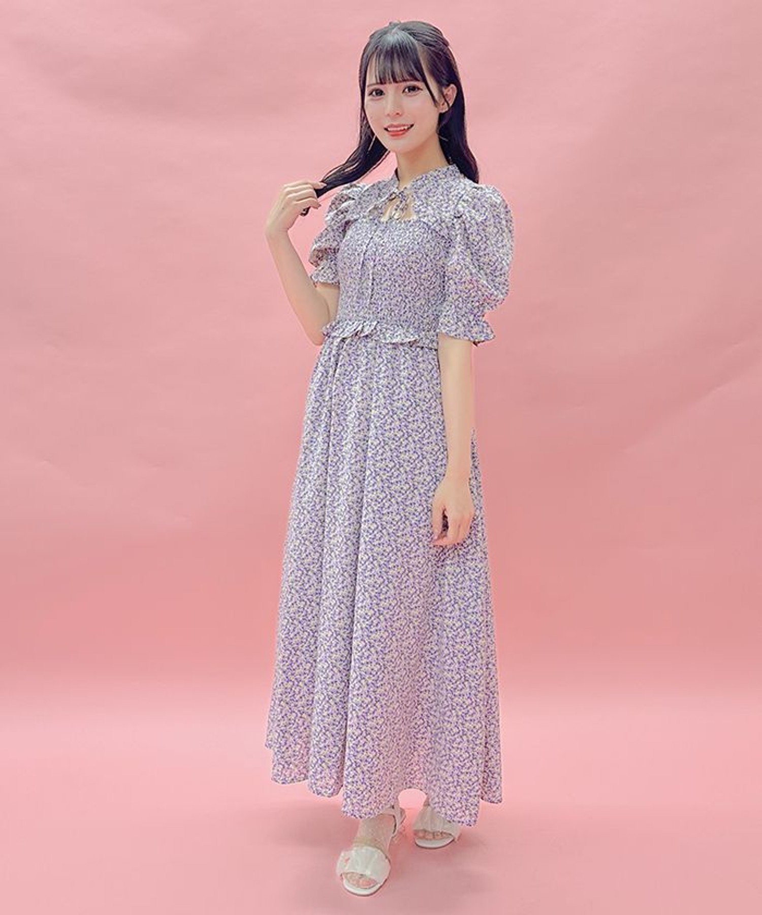 【SALE／33%OFF】axes femme POETIQUE 花柄半袖ワンピース アクシーズファム ワンピース・ドレス ワンピース イエロー パープル ブラック【送料無料】のサムネイル