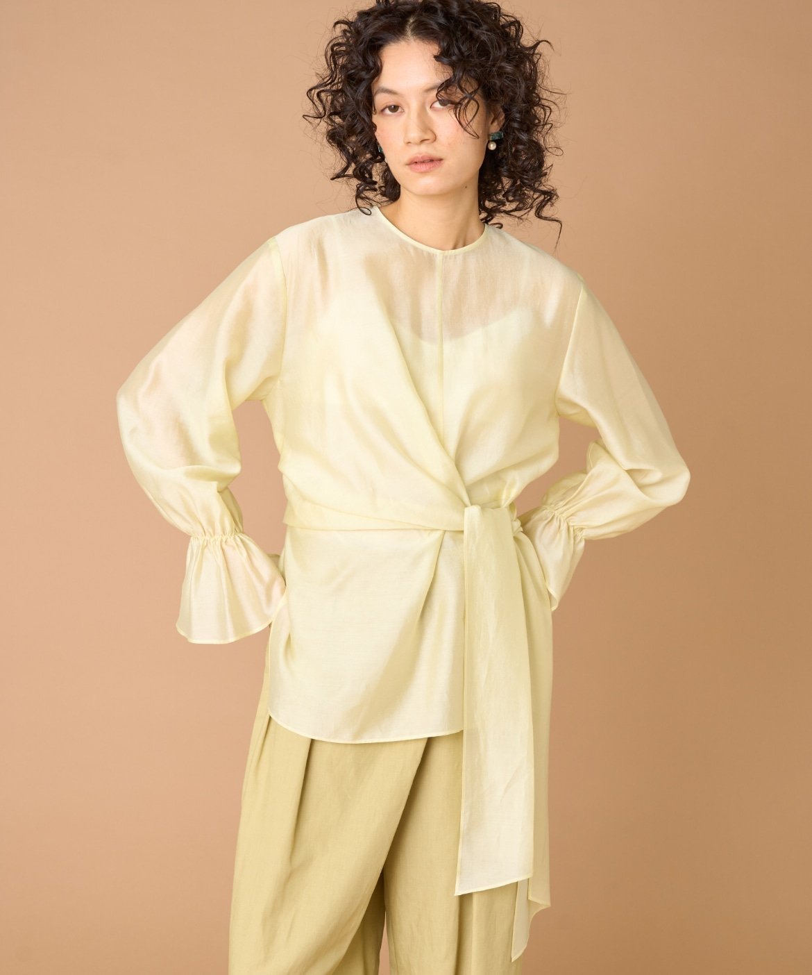 la veille by SUPERIOR CLOSET 《大きいサイズ》ラップブラウス イネド トップス シャツ・ブラウス イエロー ホワイト