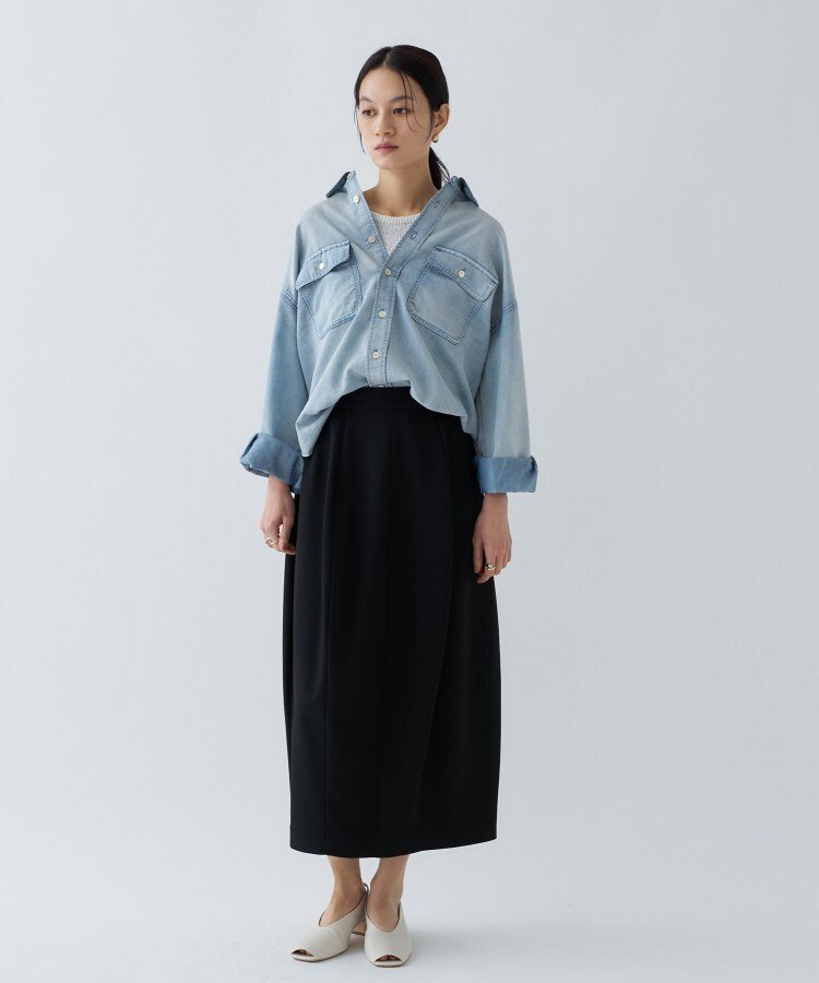 cloenc 【マシンウォッシュ】シアーデニムオーバーシャツ クロエンス トップス シャツ・ブラウス ブルー ネイビー