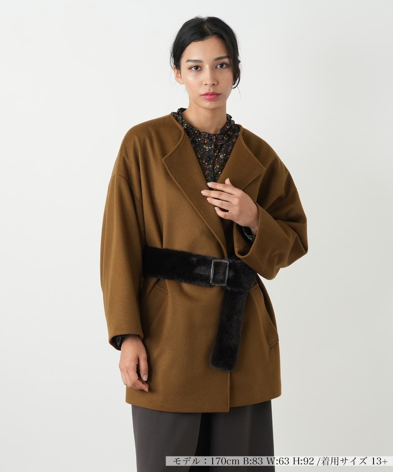 Leilian PLUS HOUSE コート【BOURGE】 レリアン プラスハウス ジャケット・アウター ステンカラーコート ブラウン グレー