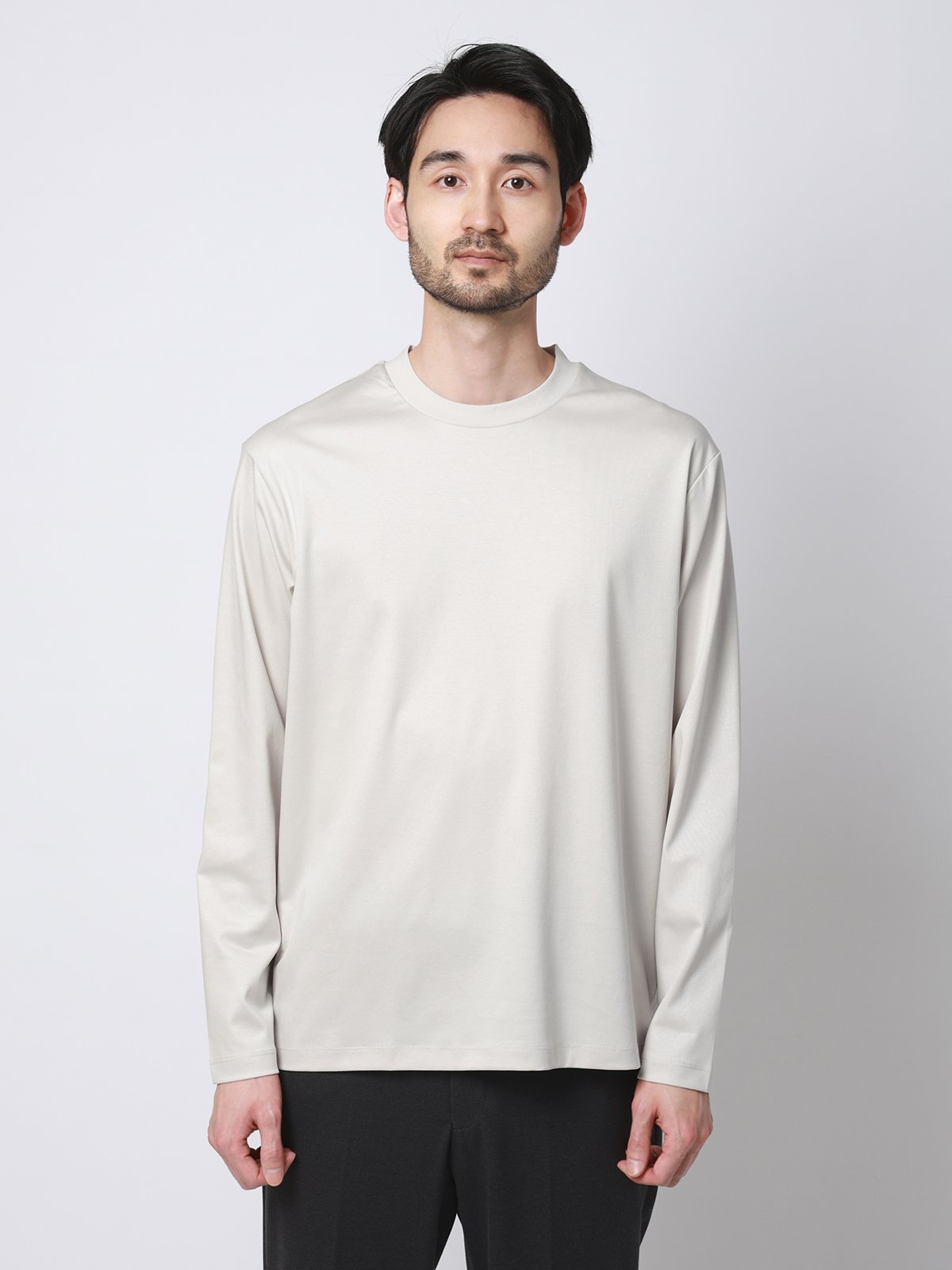 SUIT SQUARE クルーネックTシャツ 長袖 ウォッシャブル 形態安定 シルケットスムースコットン スーツ スクエア トップス カットソー・Tシャツ