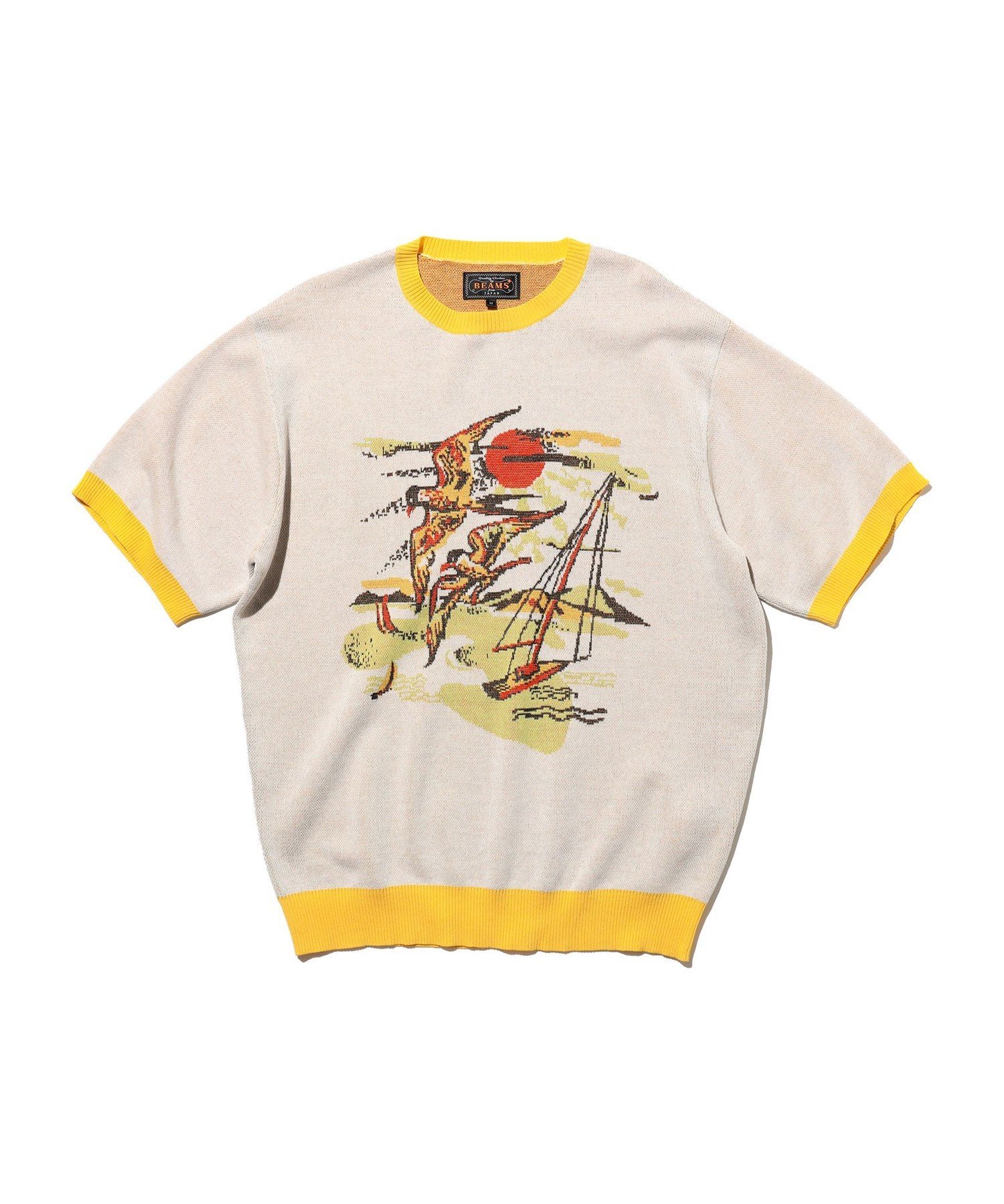 BEAMS PLUS｜Knit Tee Jacquard｜メンズ トップス ニット Tシャツ｜ジャカードニット ノーティカル柄｜強撚綿糸 シャリ感 14ゲージ｜春夏 ビームス メン トップス カットソー・Tシャツ
