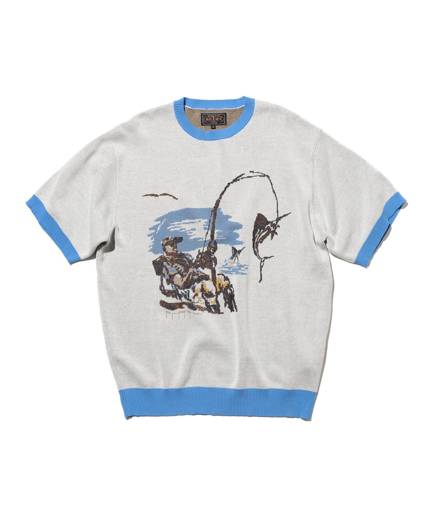 BEAMS PLUS｜Knit Tee Jacquard｜メンズ トップス ニット Tシャツ｜ジャカードニット ノーティカル柄｜強撚綿糸 シャリ感 14ゲージ｜春夏 ビームス メン トップス カットソー・Tシャツ