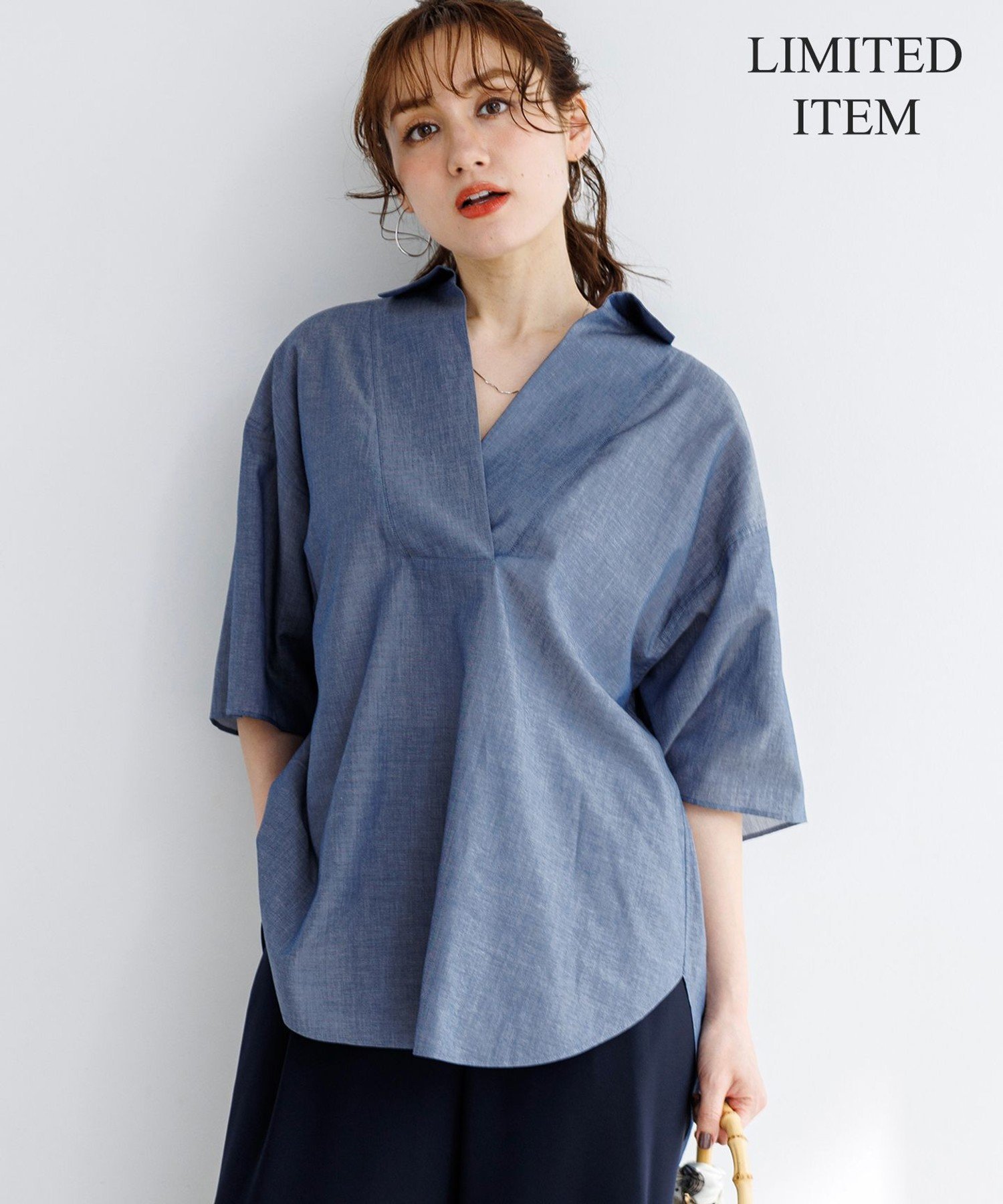 23区 L 【Lサイズ限定】リラックスシルエット スキッパーシャツ ニジュウサンク トップス シャツ・ブラウス ブルー グレー ネイビー ピンク