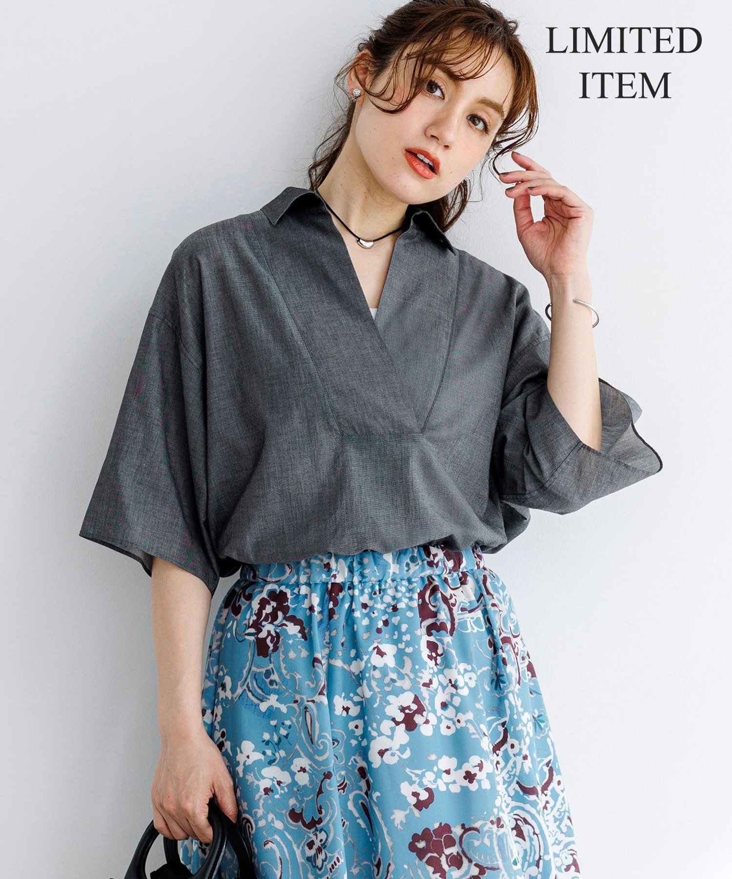 23区 L 【Lサイズ限定】リラックスシルエット スキッパーシャツ ニジュウサンク トップス シャツ・ブラウス ブルー グレー ネイビー ピンク