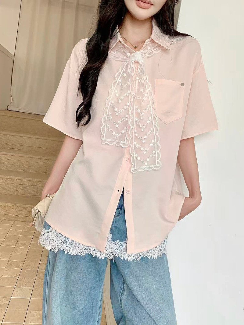 LADY LIKE レースストール付ゆったり半袖シャツ ディアベル トップス シャツ・ブラウス ピンク