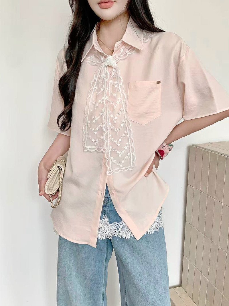 LADY LIKE レースストール付ゆったり半袖シャツ ディアベル トップス シャツ・ブラウス ピンク