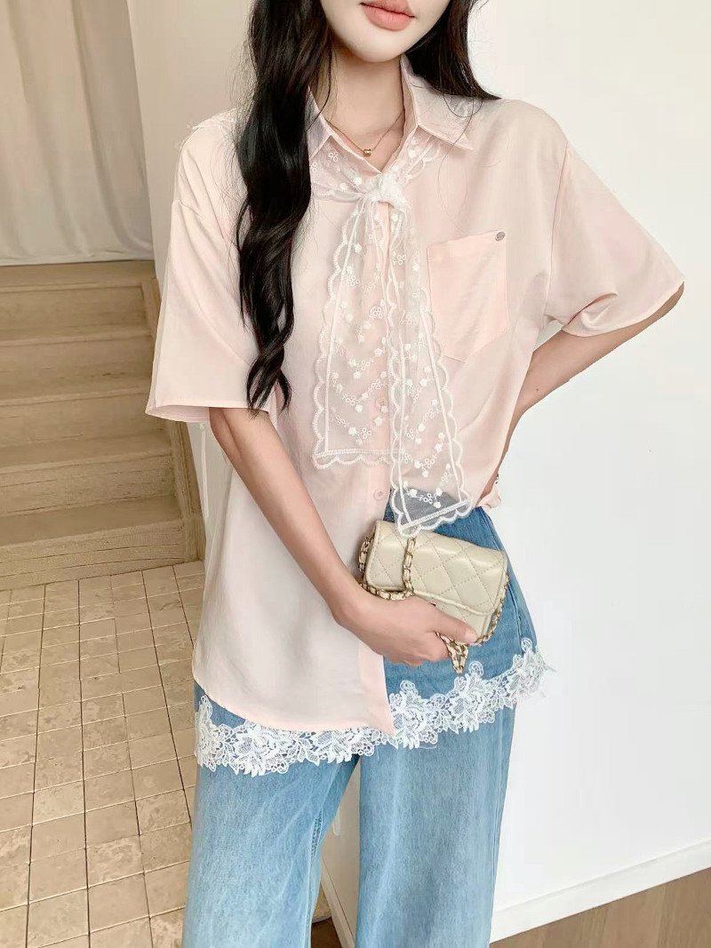 LADY LIKE レースストール付ゆったり半袖シャツ ディアベル トップス シャツ・ブラウス ピンク