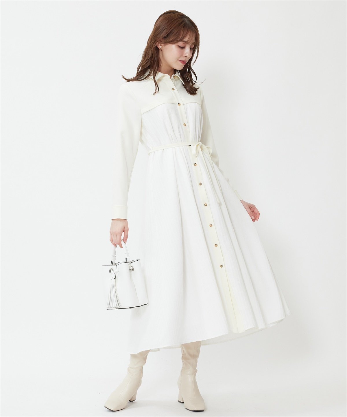 Swingle ★23SS配色切替シャツワンピース スウィングル ワンピース・ドレス その他のワンピース・ドレス ベージュ ピンク グリーン【送料無料】のサムネイル