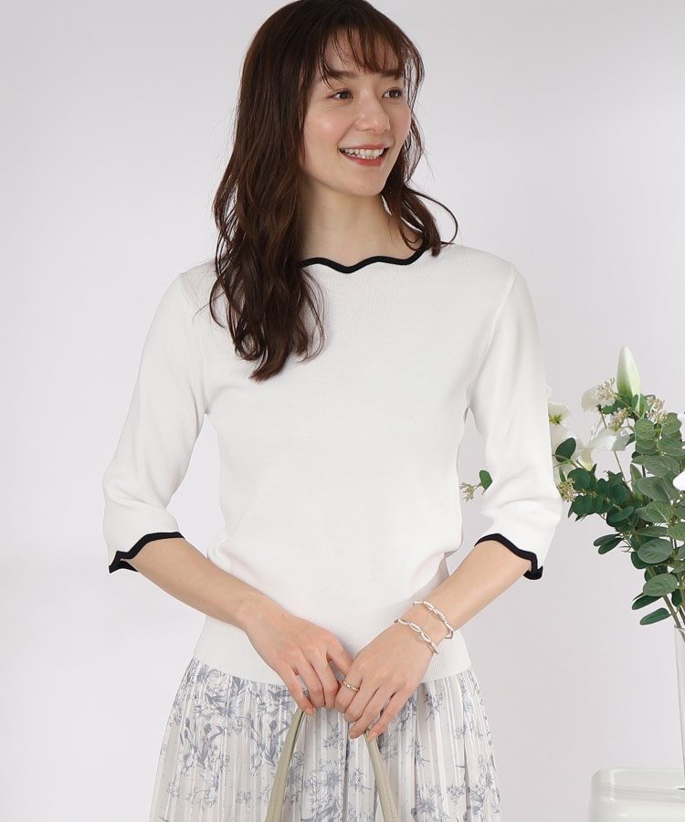 【SALE／30%OFF】ITS' DEMO 【1枚で華やか/春先にピッタリ/38・40サイズアリ】配色スカラップニット イッツデモ トップス ニット ホワイト ブラック ピンク パープルのサムネイル