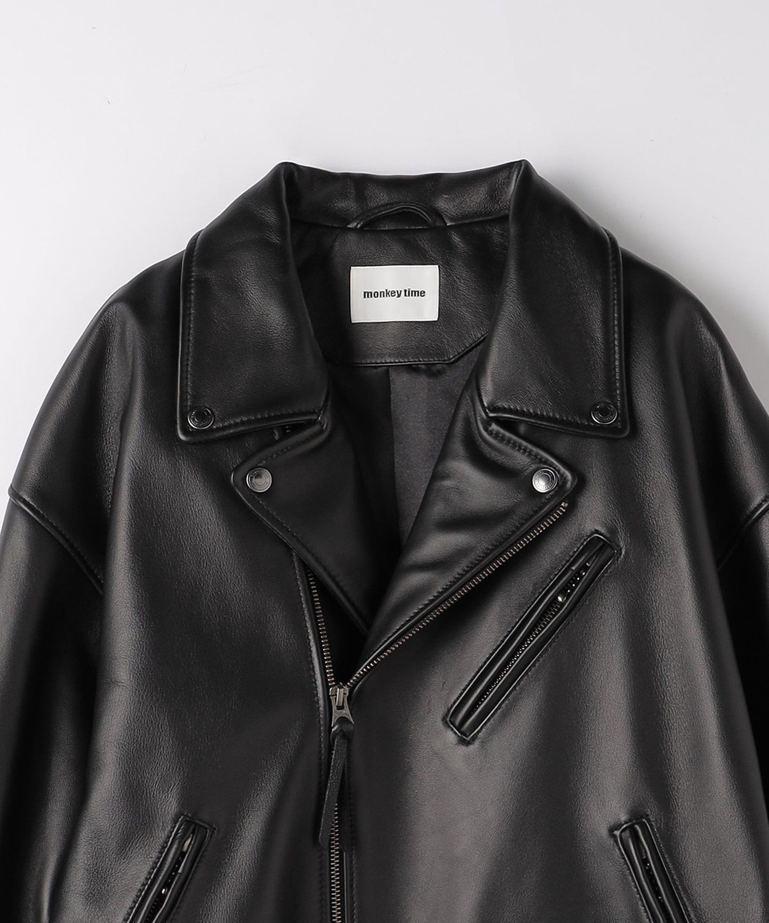 【SALE／30%OFF】monkey time BEAUTY&YOUTH UNITED ARROWS ＜monkey time＞ シープ レザー オーバーサイズ ダブルライダースジャケット ビューティー＆ユース　ユナイテッドアローズ ジャケット・アウター ライダースジャケット ブラック【送料無料】