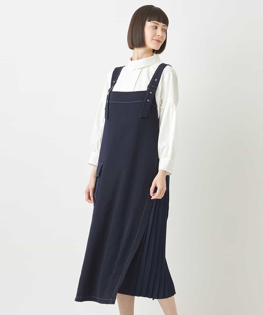 【SALE／30%OFF】HIROKO BIS 異素材MIXアシンメトリージャンパースカート /洗える ヒロコ ビス ワンピ..