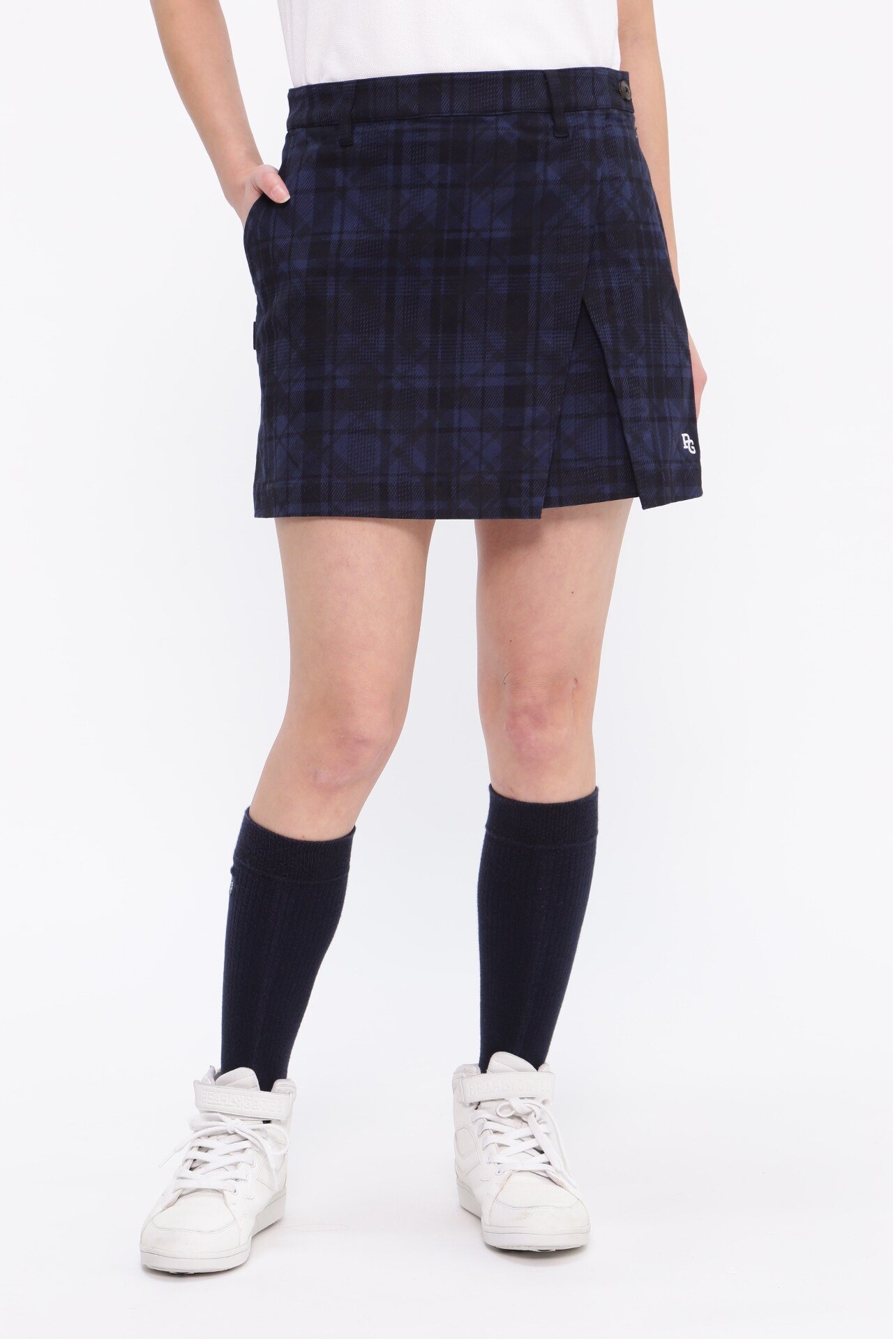 【SALE／70%OFF】PEARLY GATES コットンストレッチカルゼチェック×バイヤスチェック柄プリント スカート パーリーゲイツ スカート その他のスカート ホワイト ネイビー【送料無料】