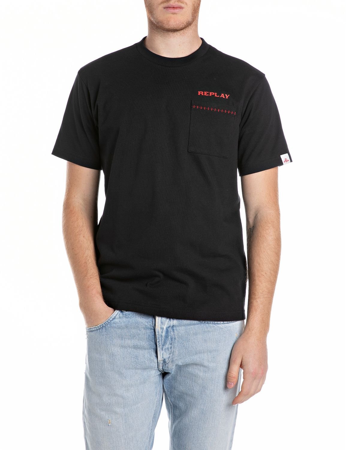 【SALE／10%OFF】REPLAY コットンジャ-ジープリントTシャツ リプレイ トップス カットソー・Tシャツ ホワイト ブラック【送料無料】