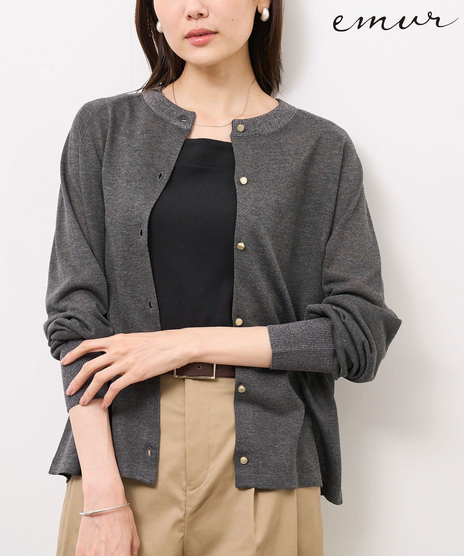 【SALE／50%OFF】ROPE' PICNIC 【emur/エミュール】インターシャバックロゴカーディガン ロペピクニック トップス カーディガン グレー ホワイト