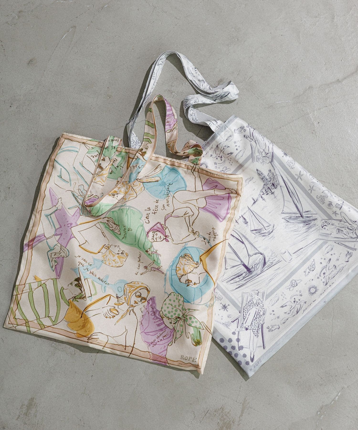 【SALE／30%OFF】ROPE' 【YUKO SAEKI for ROPE'・コラボ】スカーフ柄プリント シルクトートバッグ【A4対応】 ロペ バッグ トートバッグ ホワイト ベージュ【送料無料】