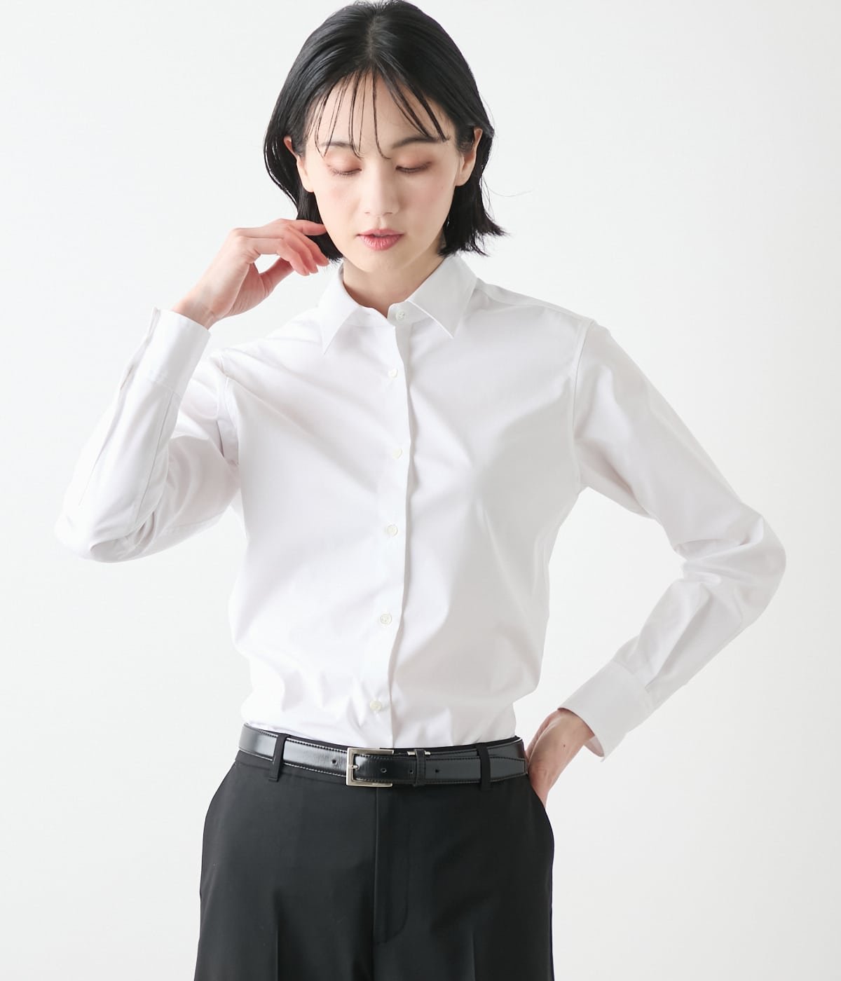 NEWYORKER WOMEN L-SIZE 【L】コットンポリブロード レギュラーカラーシャツ(リクルート対応) ニューヨーカー エルサイズ トップス シャツ・ブラウス ホワイト