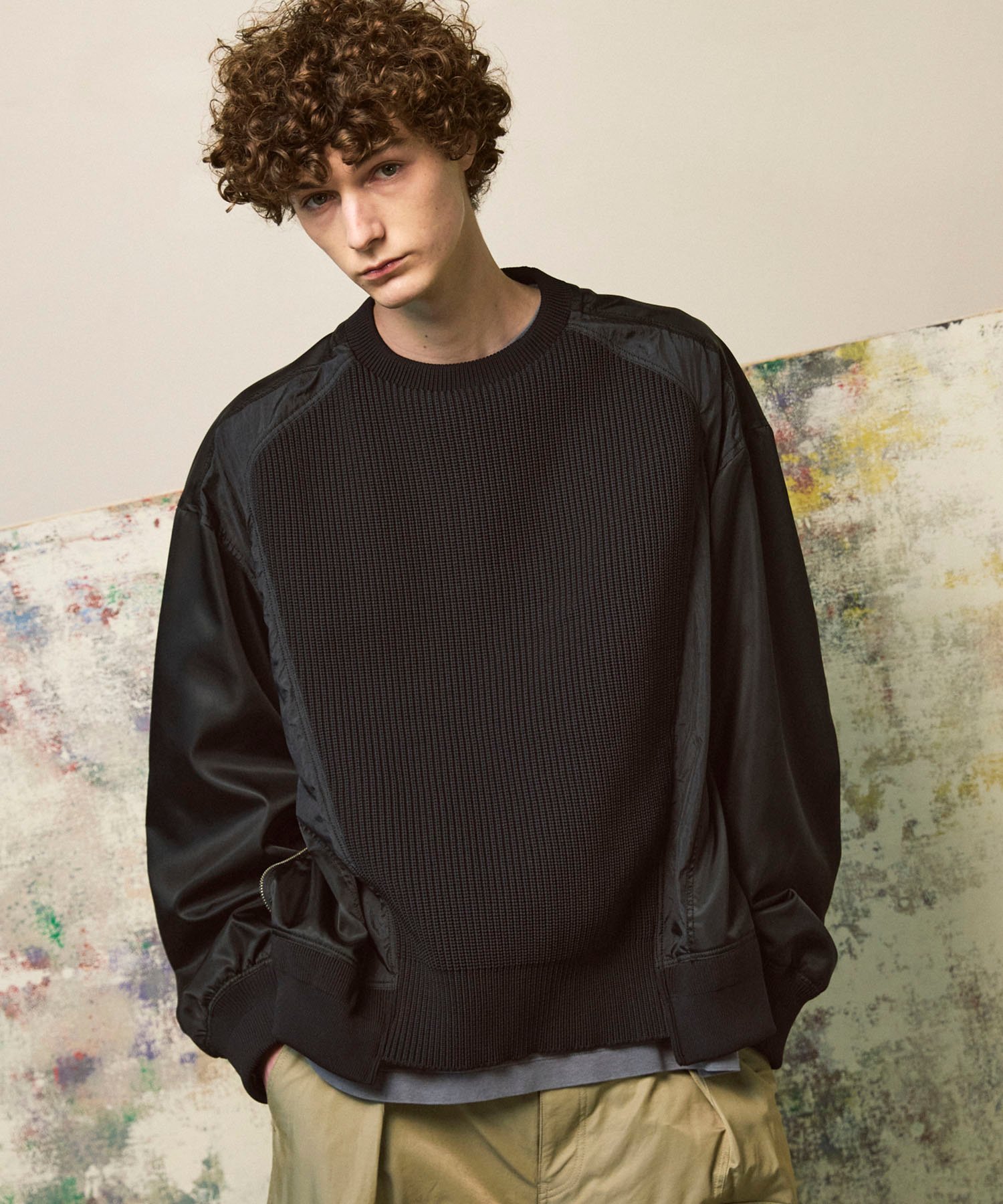MAISON SPECIAL Knit Combination Prime-Over Knit Pullover メゾンスペシャル トップス ニット ブラック【送料無料】のサムネイル