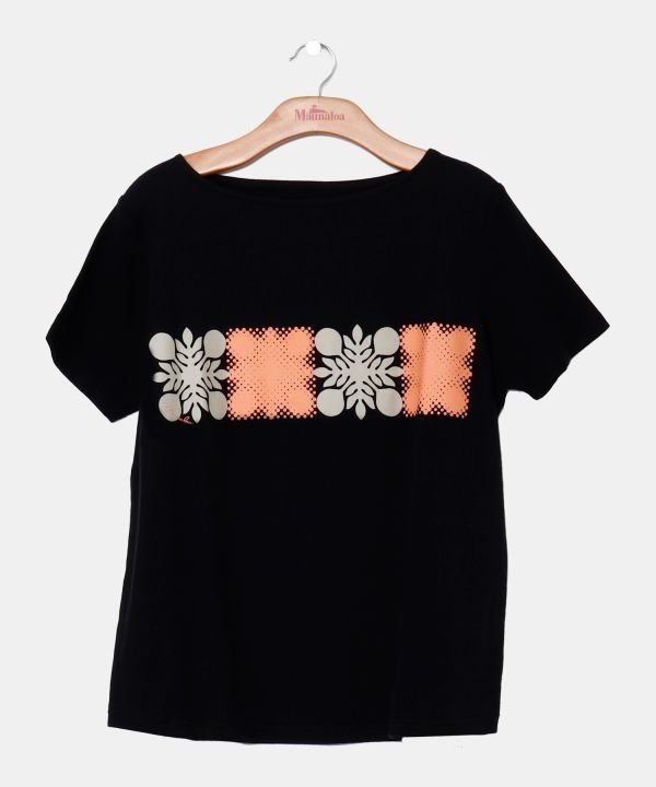 Maunaloa 【マウナロア】ハワイアンキルトTシャツ アミナコレクション トップス カットソー・Tシャツ ブラック ブルー
