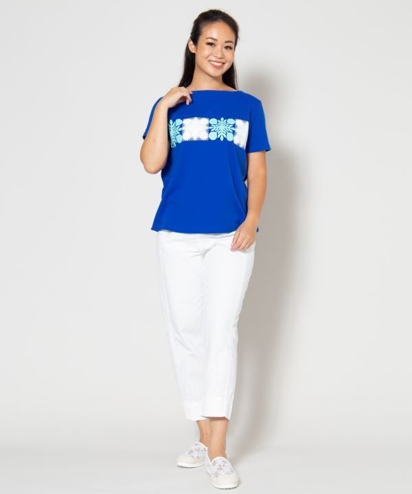 Maunaloa 【マウナロア】ハワイアンキルトTシャツ アミナコレクション トップス カットソー・Tシャツ ブラック ブルー